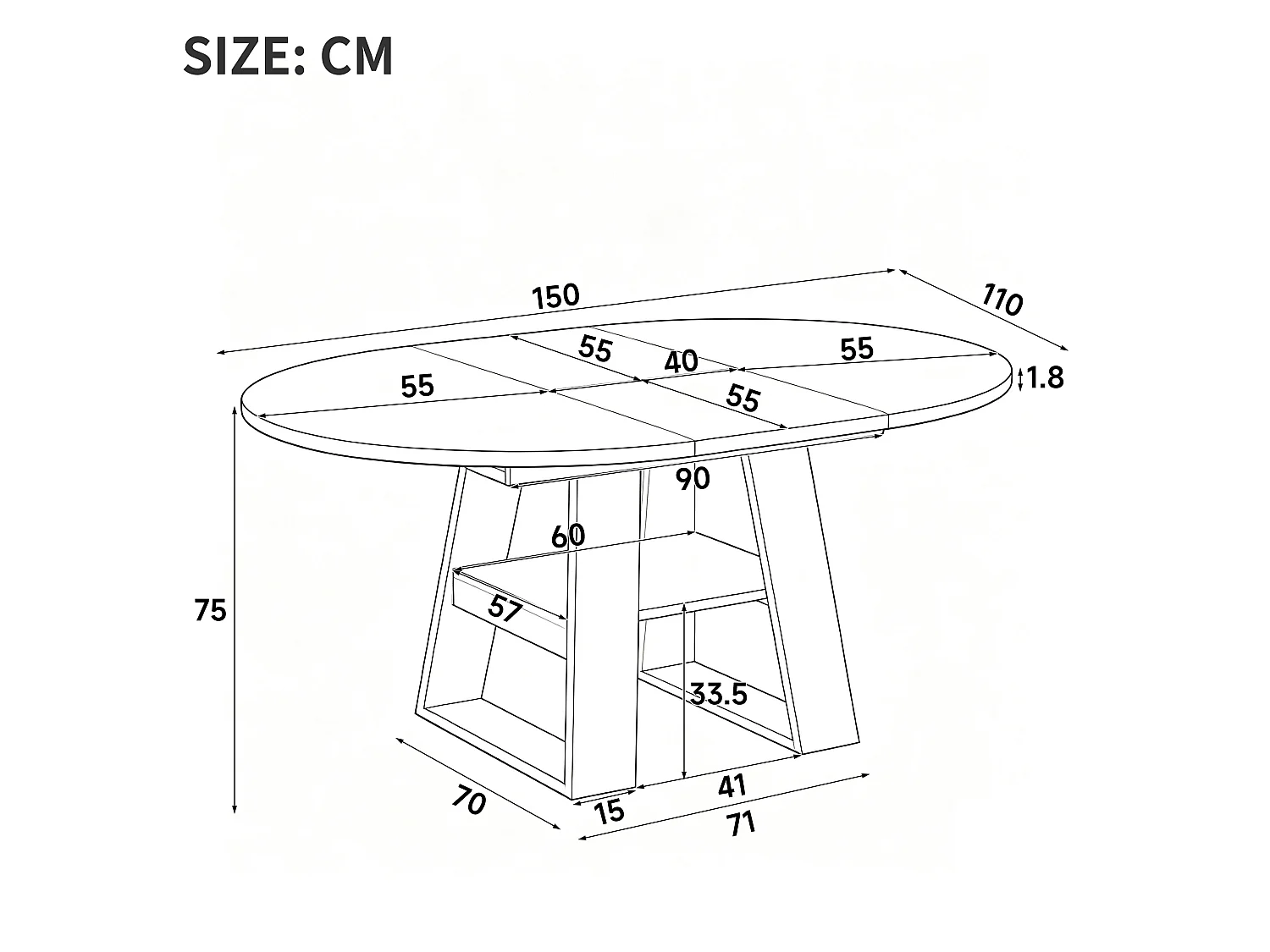 Mesa de comedor extensible 110/150x110 cm - Ideal para 4 a 6 personas - Mesa redonda - con almacenamiento y estantes - Marrón