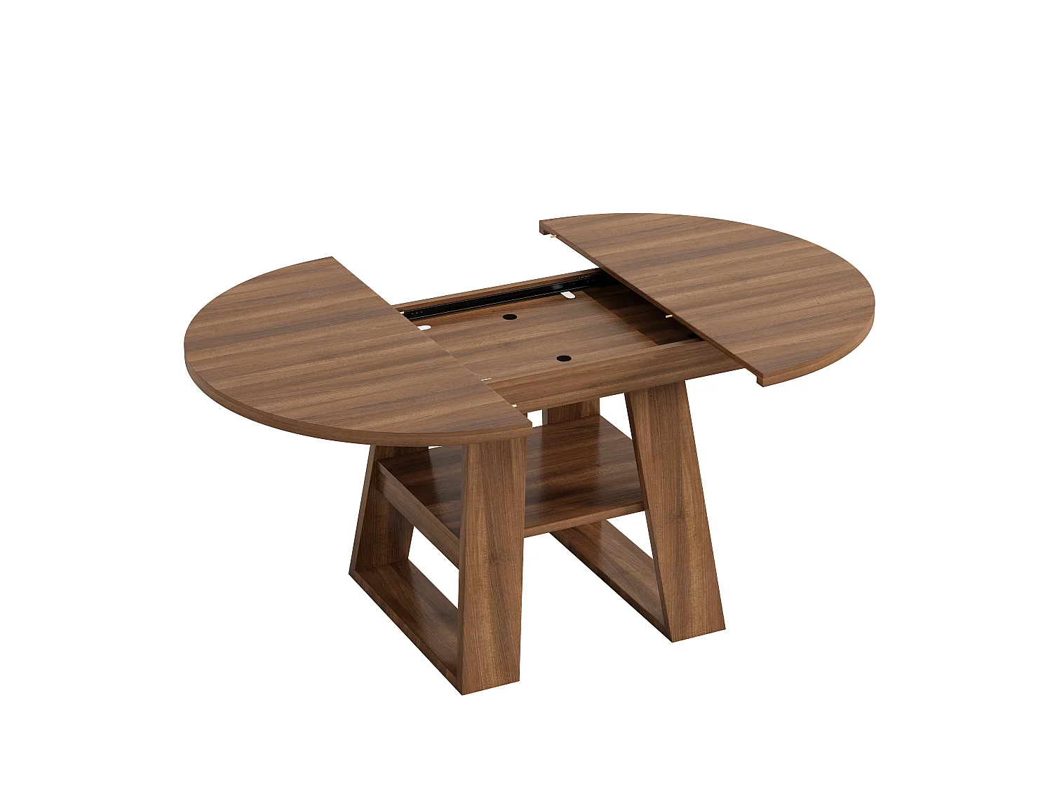 Mesa de comedor extensible 110/150x110 cm - Ideal para 4 a 6 personas - Mesa redonda - con almacenamiento y estantes - Marrón