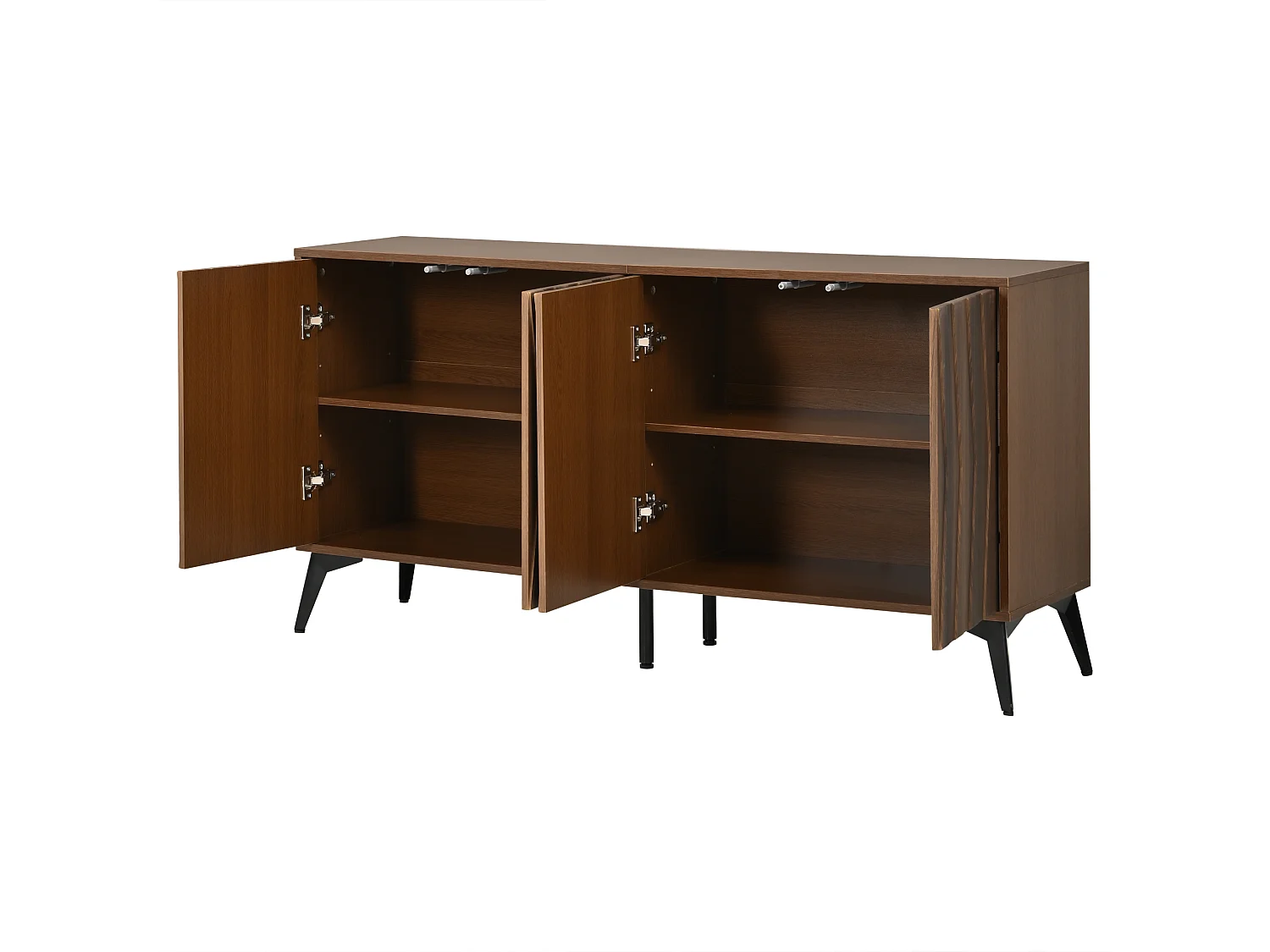 Buffet 140x35x70 cm - 4 døre og justerbare hylder - Landstil - Justerbare fødder - MDF - Brun