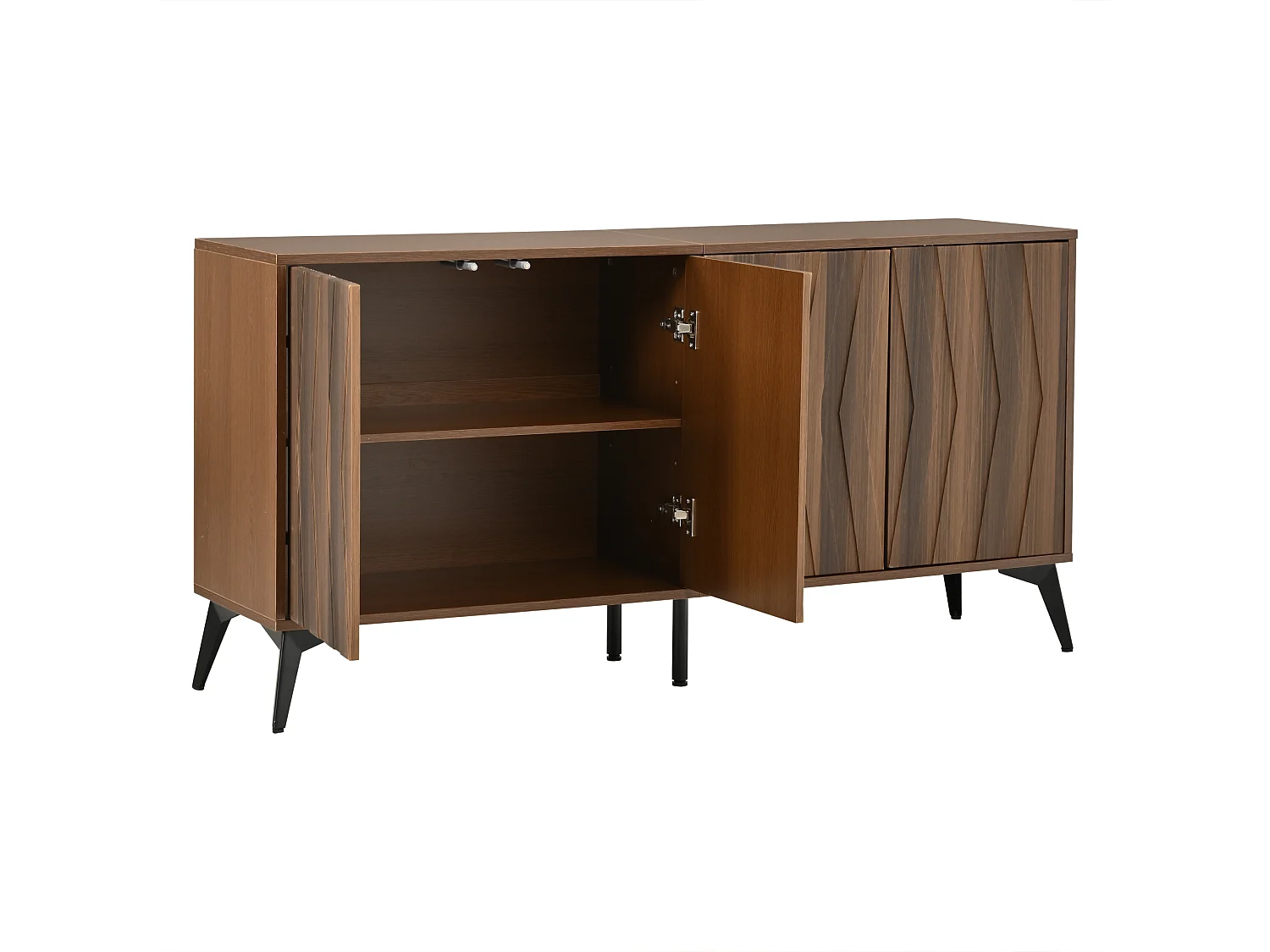 Buffet 140x35x70 cm - 4 døre og justerbare hylder - Landstil - Justerbare fødder - MDF - Brun