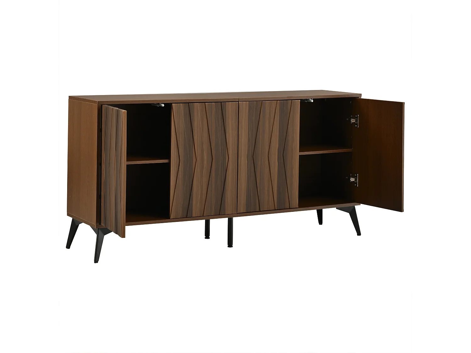 Buffet 140x35x70 cm - 4 døre og justerbare hylder - Landstil - Justerbare fødder - MDF - Brun