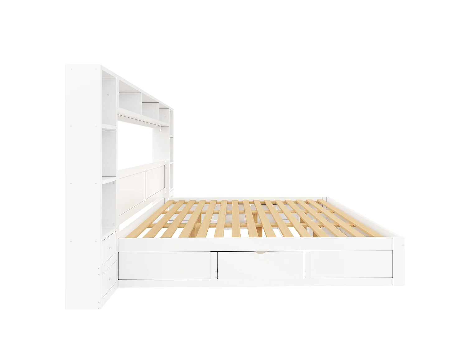 Lit double 180 x 200 cm - avec tête et pied de lit - Avec 7 tiroirs, rangements et éclairage LED - MDF - Blanc (sans matelas)