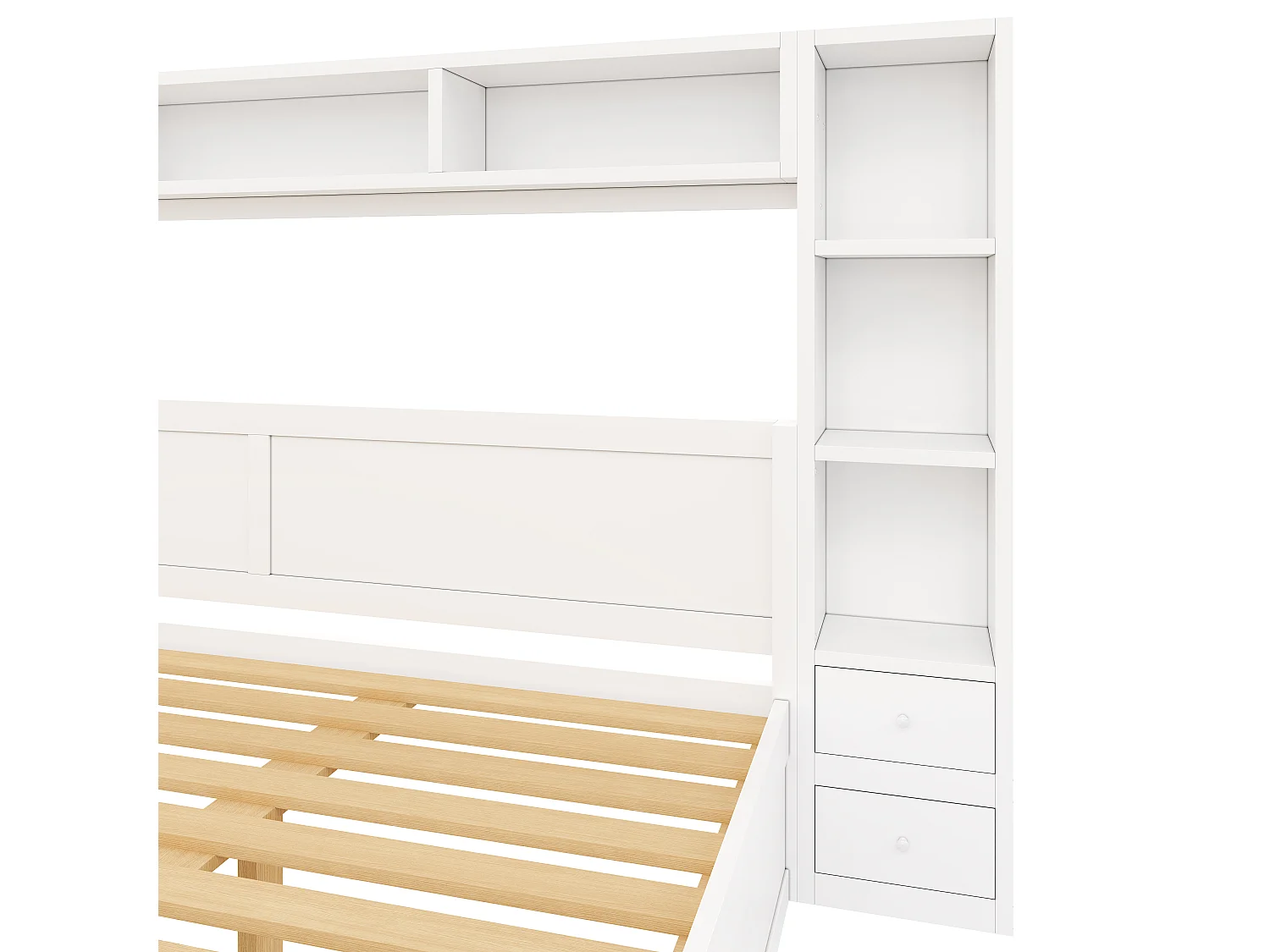 Lit double 180 x 200 cm - avec tête et pied de lit - Avec 7 tiroirs, rangements et éclairage LED - MDF - Blanc (sans matelas)