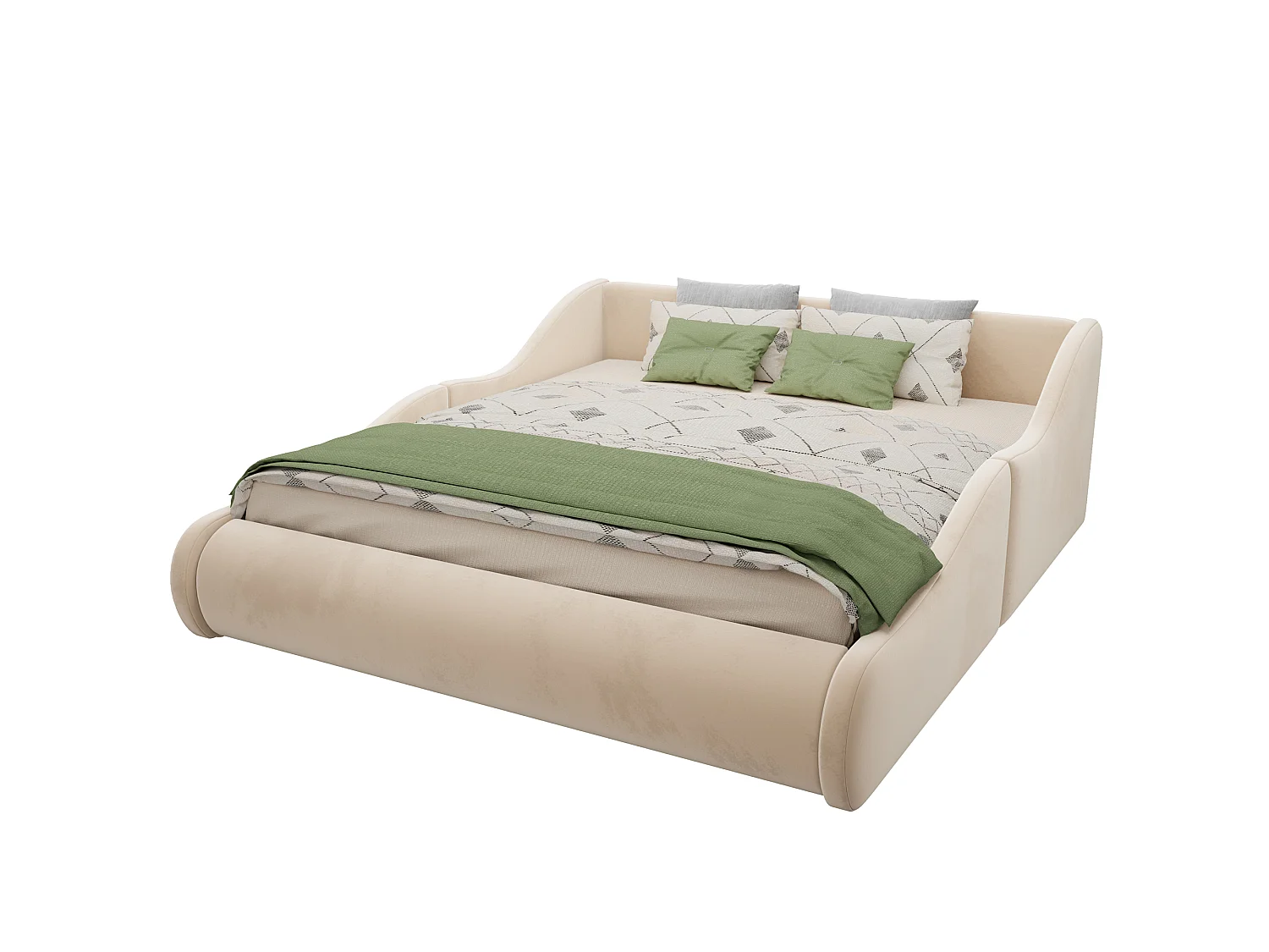 Lit enfant capitonné 140x200cm - tissu velours - avec barrières latérales - beige (matelas non inclus)