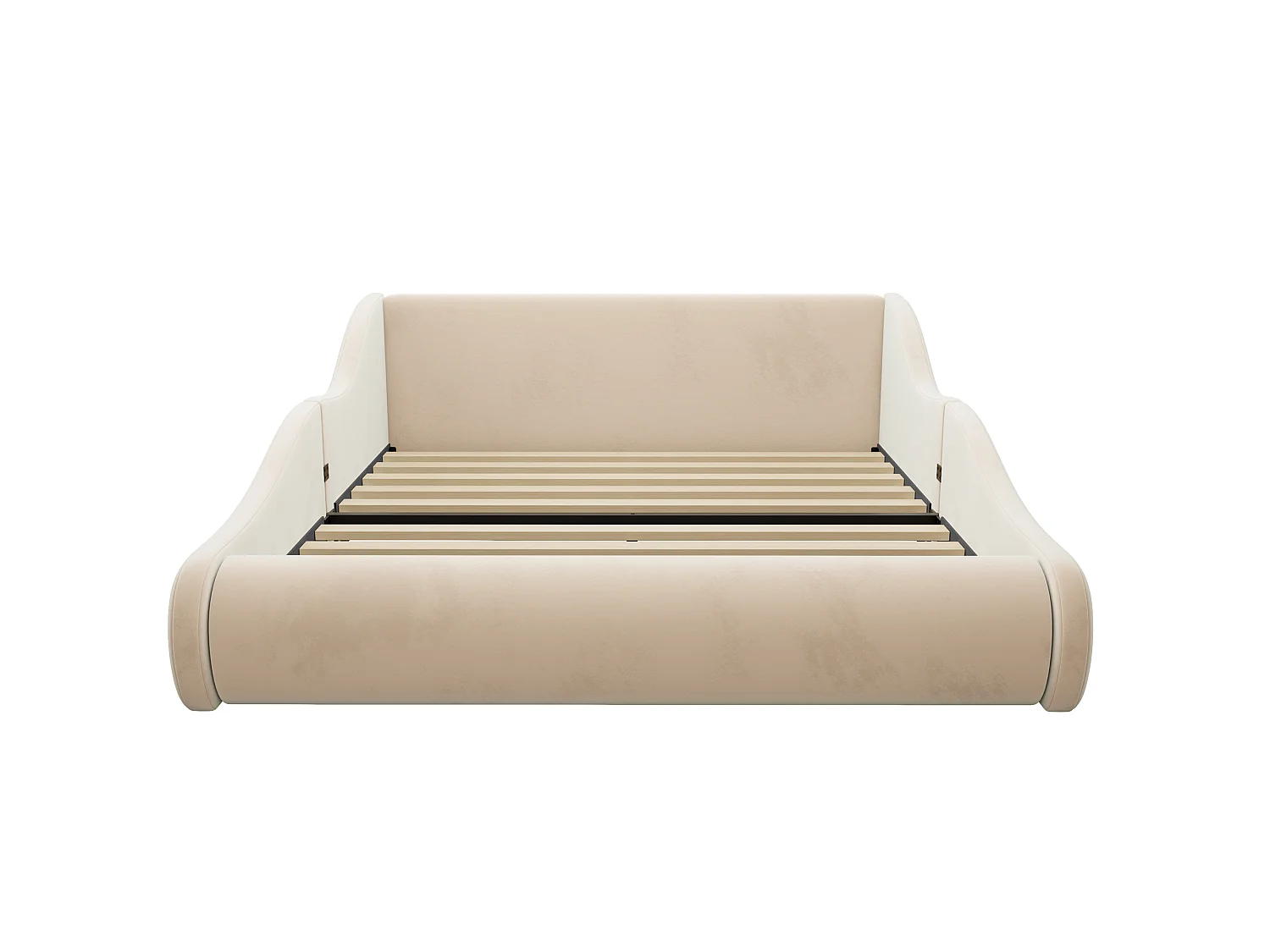 Lit enfant capitonné 140x200cm - tissu velours - avec barrières latérales - beige (matelas non inclus)