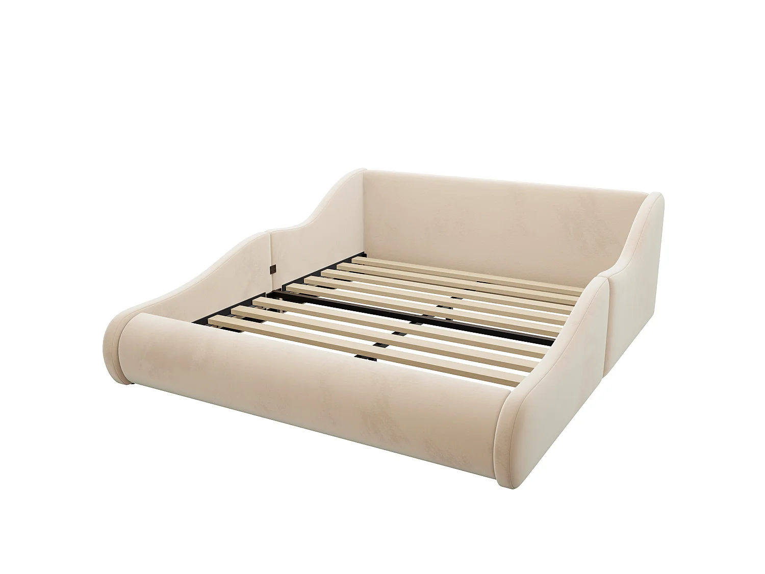 Lit enfant capitonné 140x200cm - tissu velours - avec barrières latérales - beige (matelas non inclus)
