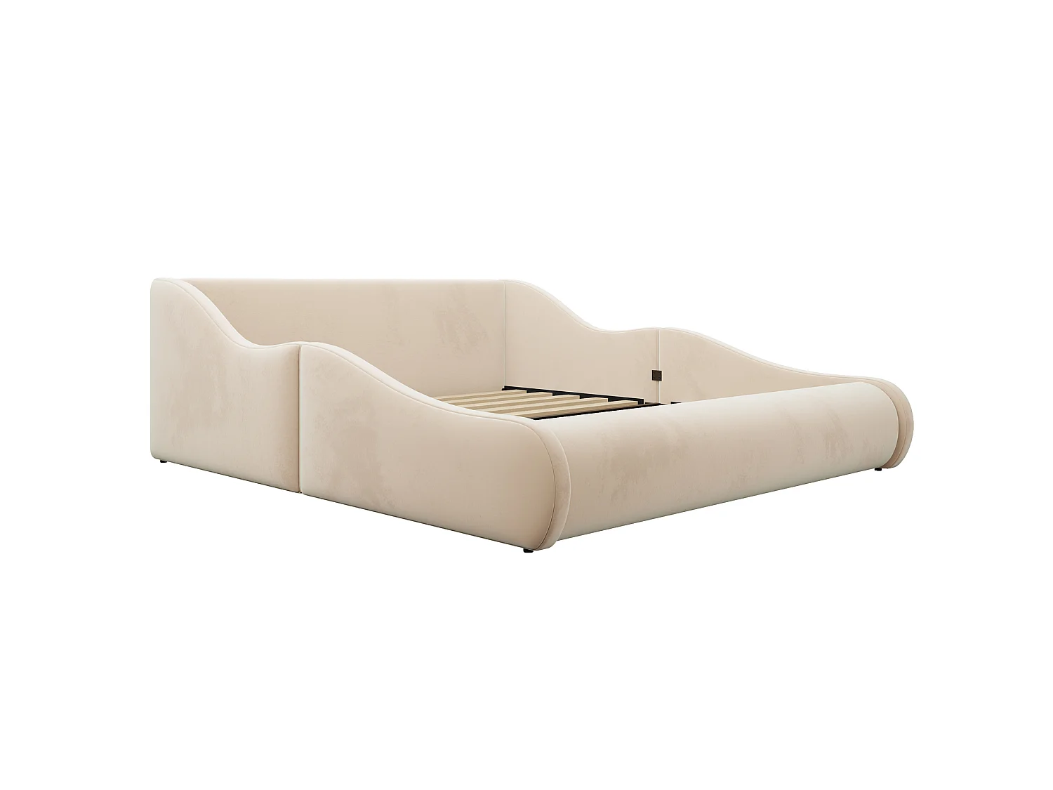 Lit enfant capitonné 140x200cm - tissu velours - avec barrières latérales - beige (matelas non inclus)