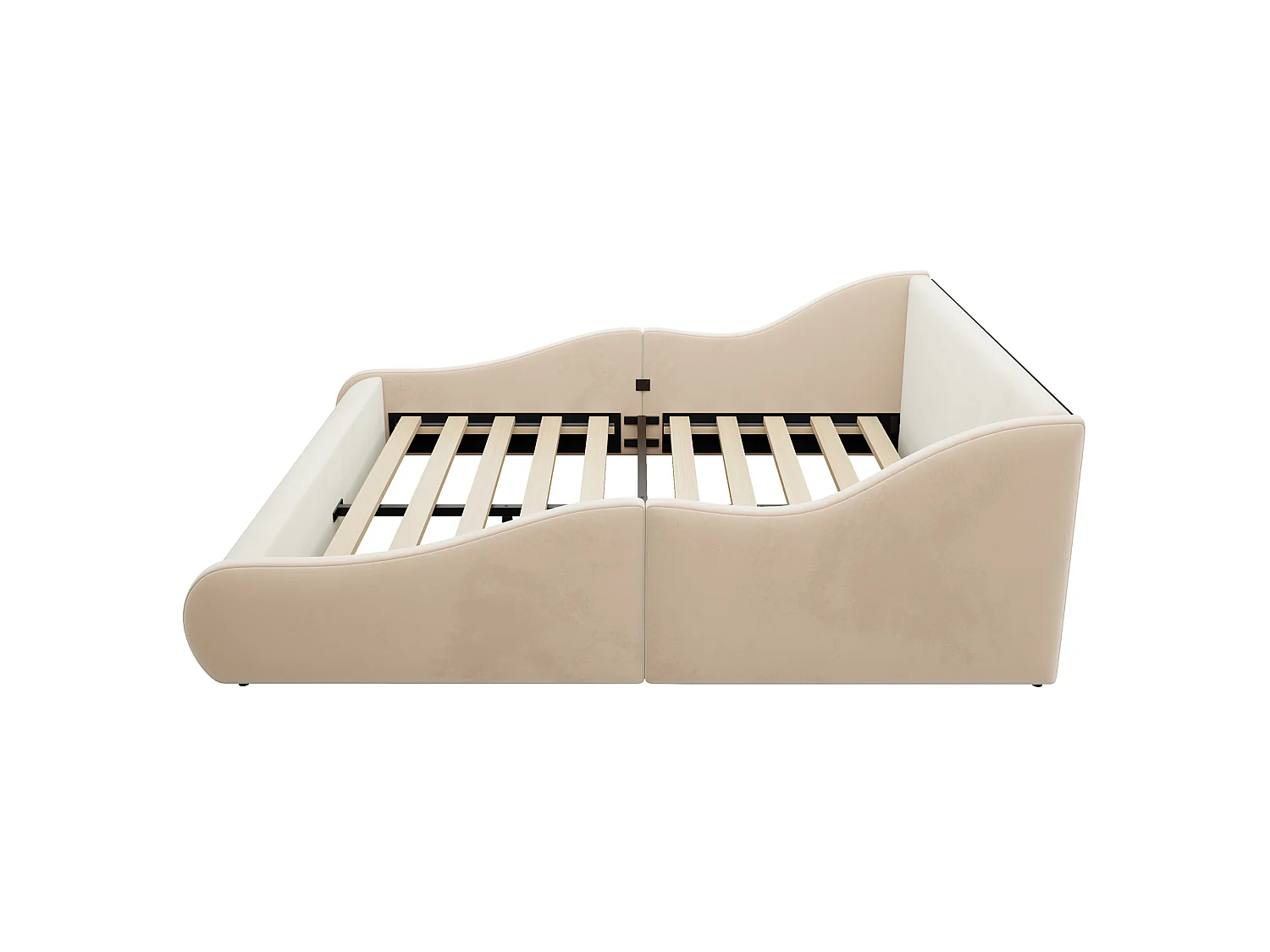 Lit enfant capitonné 140x200cm - tissu velours - avec barrières latérales - beige (matelas non inclus)