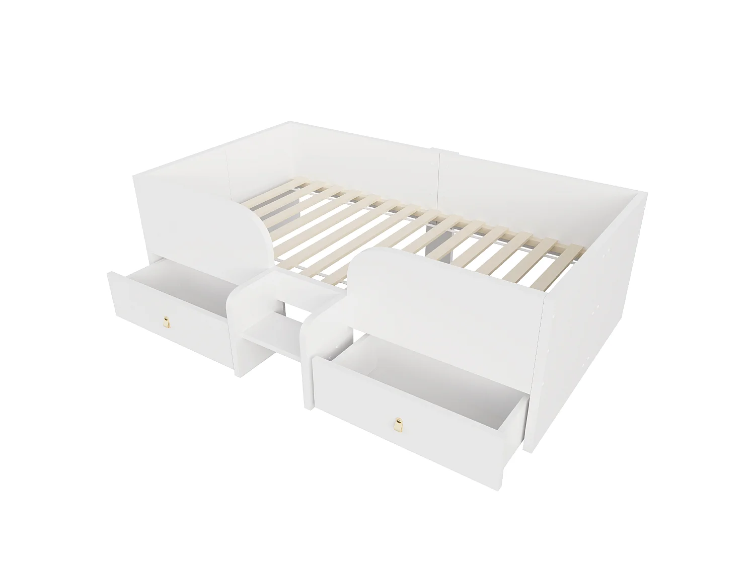 Lit en bois, 90 x 200 cm - avec 2 tiroirs - avec échelle de sécurité - blanc (matelas non inclus)