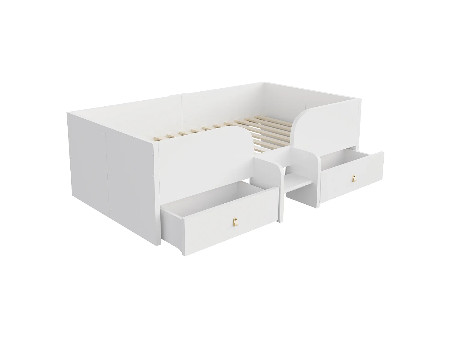 Lit en bois, 90 x 200 cm - avec 2 tiroirs - avec échelle de sécurité - blanc (matelas non inclus)