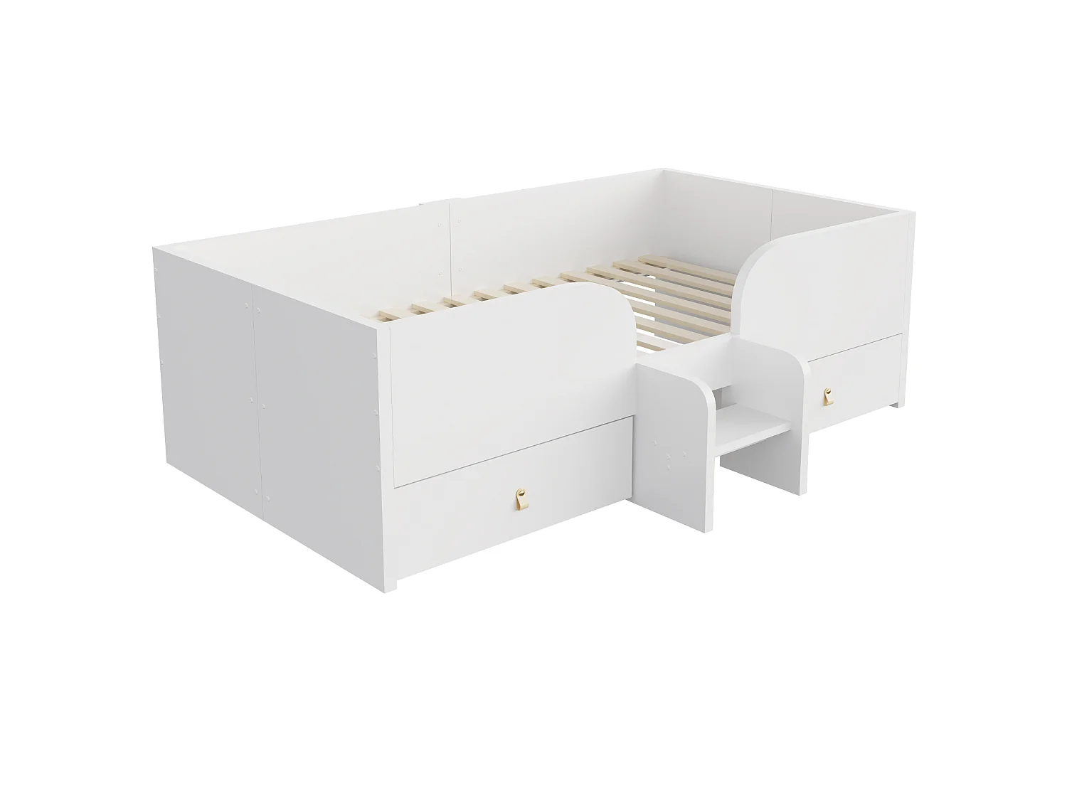 Lit en bois, 90 x 200 cm - avec 2 tiroirs - avec échelle de sécurité - blanc (matelas non inclus)