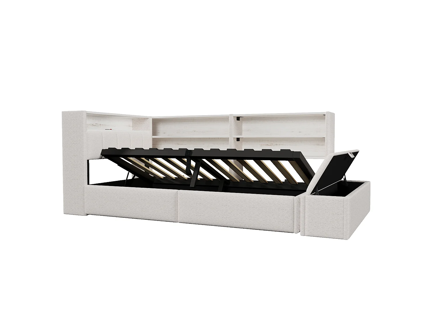 Sofá cama con baúl 90 x 200 cm - con enchufe eléctrico - con puerto USB - con luz LED - tejido de terciopelo - blanco (colchón no incluido)