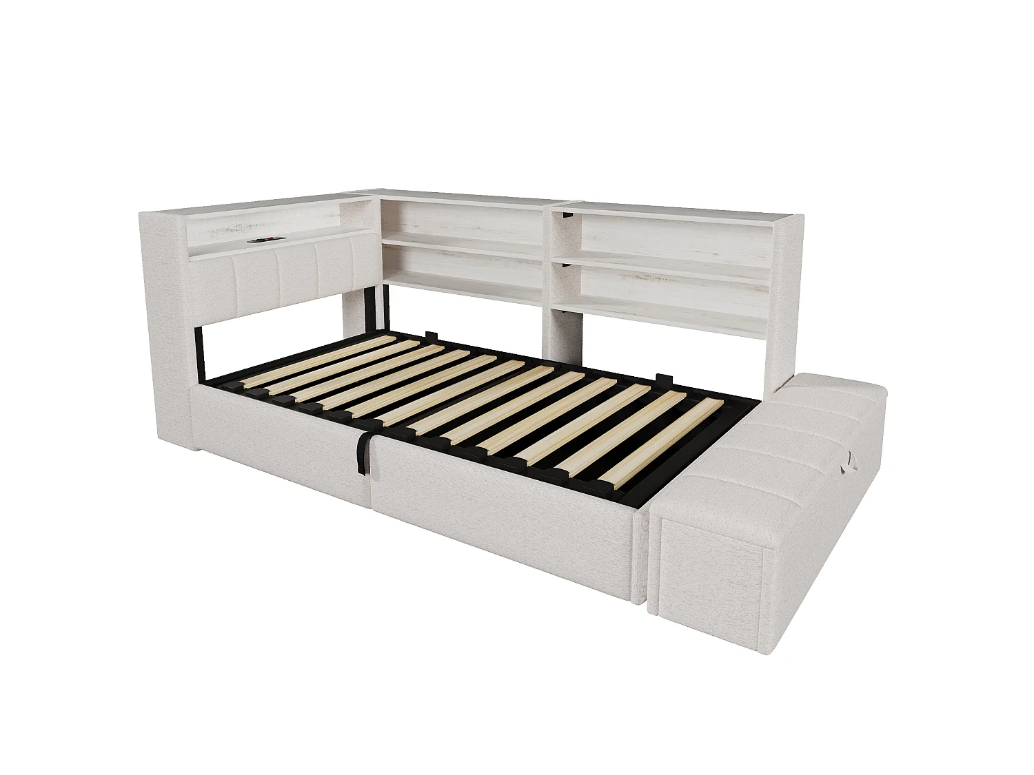 Sofá cama con baúl 90 x 200 cm - con enchufe eléctrico - con puerto USB - con luz LED - tejido de terciopelo - blanco (colchón no incluido)