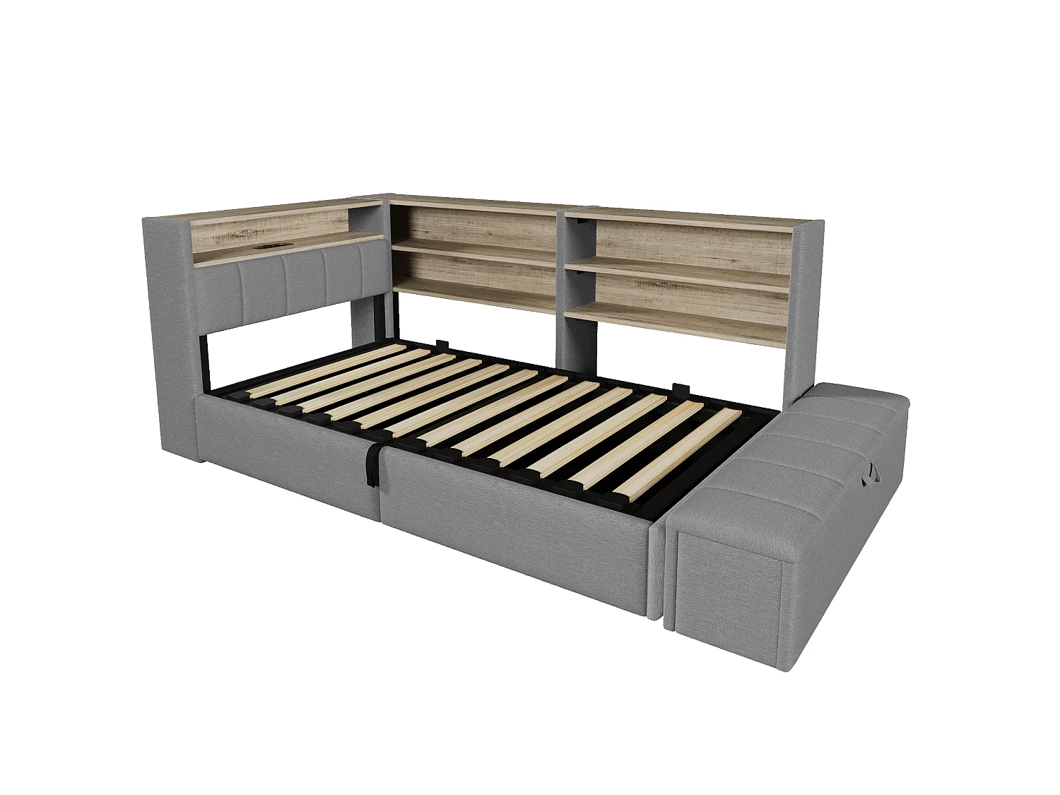 Slaapbank met opbergruimte 90 x 200 cm - met elektrisch stopcontact - met USB-poort - met LED-verlichting - fluweelstof - grijs (matras niet inbegrepen)