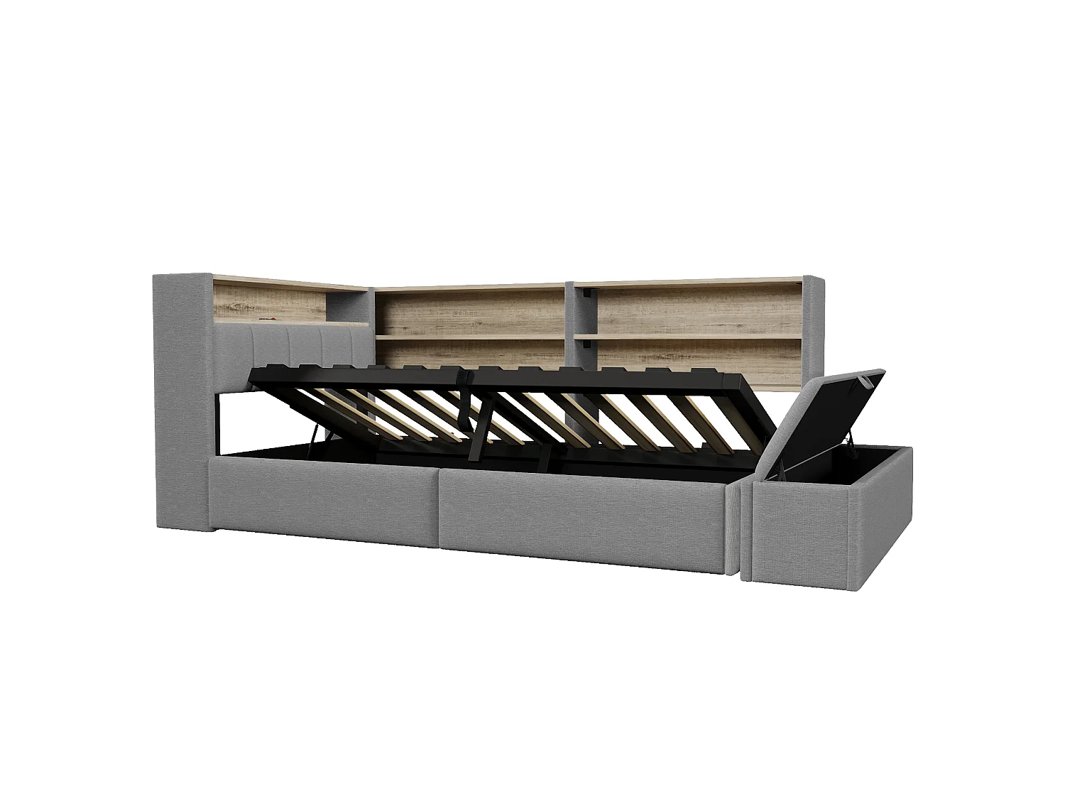 Slaapbank met opbergruimte 90 x 200 cm - met elektrisch stopcontact - met USB-poort - met LED-verlichting - fluweelstof - grijs (matras niet inbegrepen)