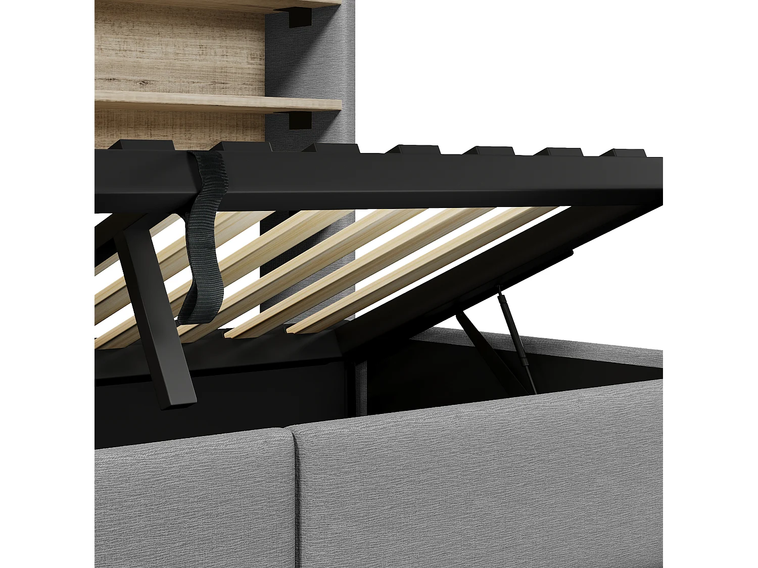 Sofá cama con baúl 90 x 200 cm - con enchufe eléctrico - con puerto USB + banda de luz LED - tejido de terciopelo - gris (colchón no incluido)