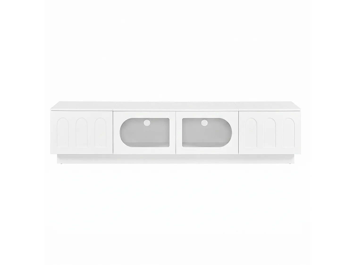 Meuble TV moderne 200 x 40 x 42 cm - 4 portes - Éclairage LED contrôlé par application - Portes vitrées - MDF - Blanc