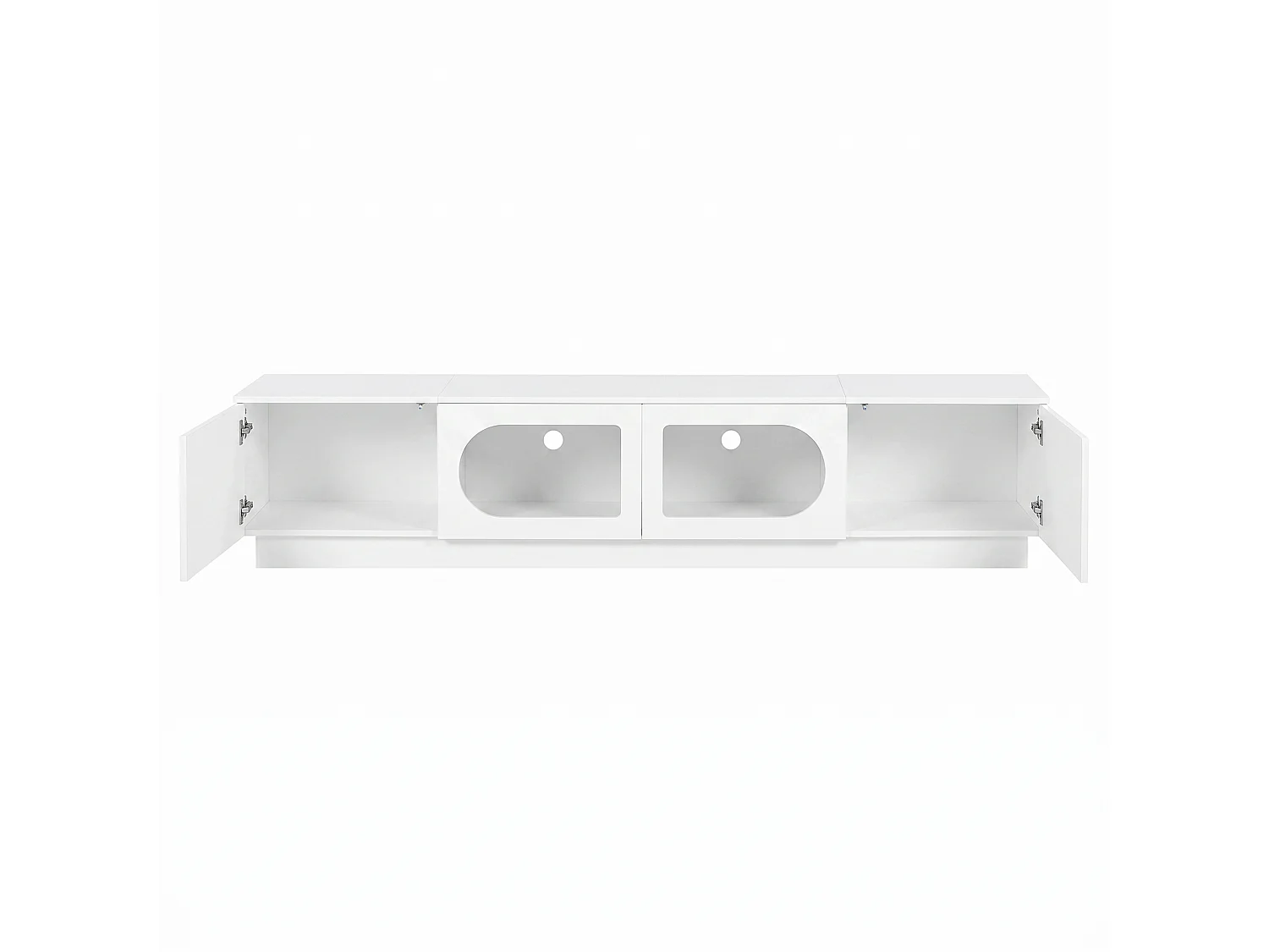Meuble TV moderne 200 x 40 x 42 cm - 4 portes - Éclairage LED contrôlé par application - Portes vitrées - MDF - Blanc