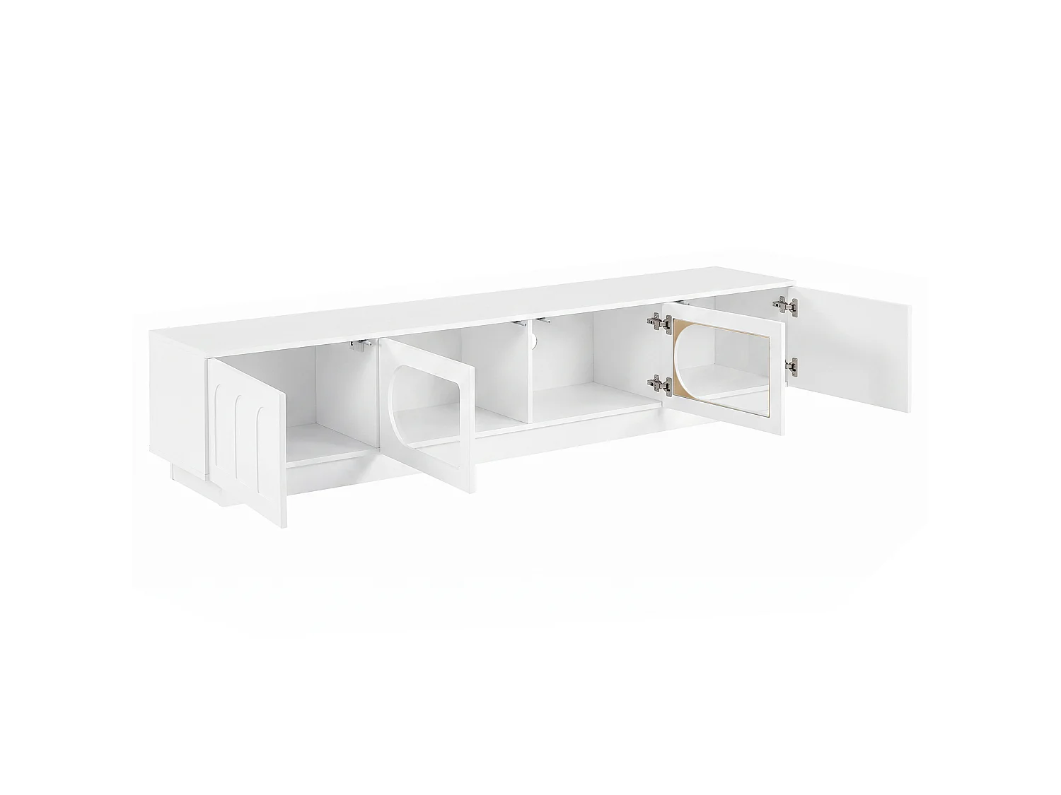 Meuble TV moderne 200 x 40 x 42 cm - 4 portes - Éclairage LED contrôlé par application - Portes vitrées - MDF - Blanc