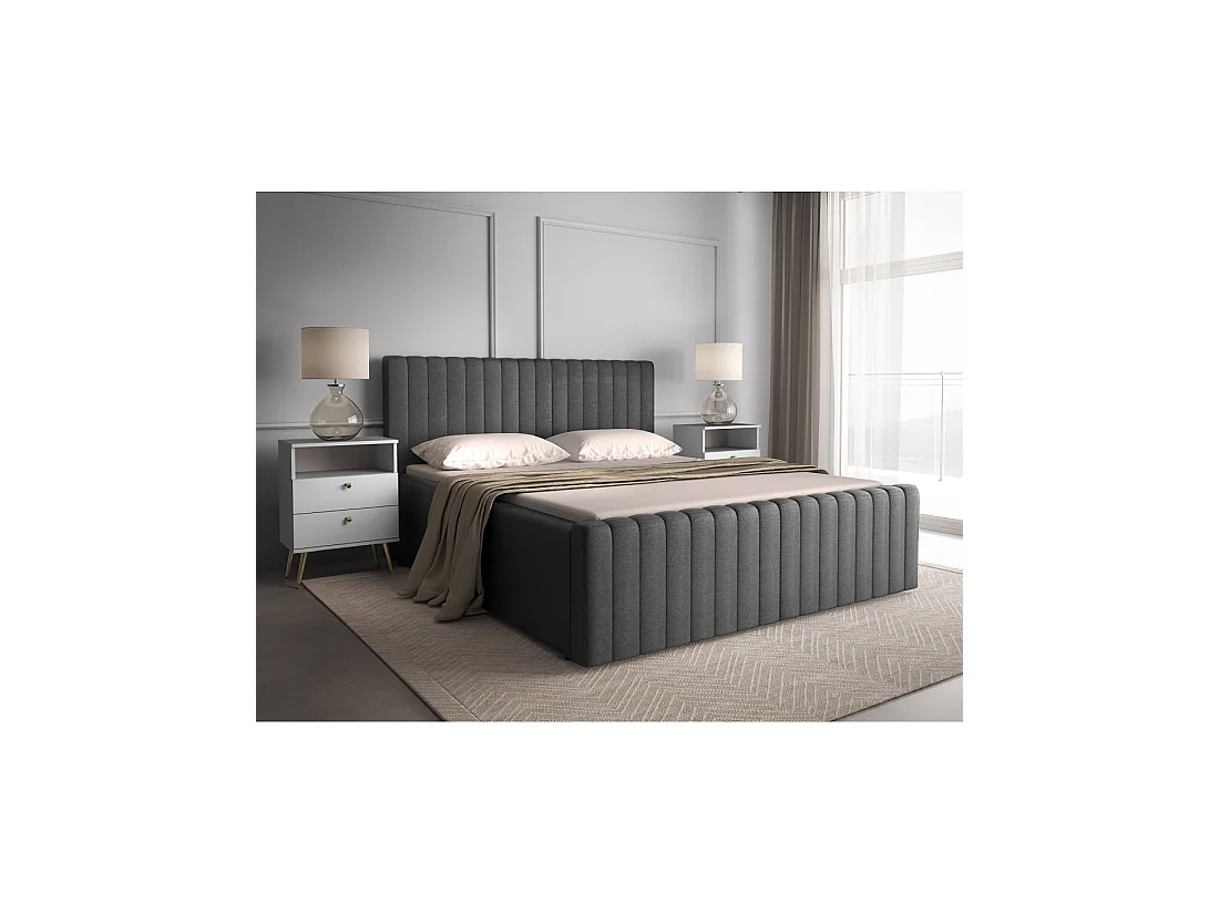 Doppelbett ELORIA 160x200 anthrazitgrau mit gepolstertem Kopfteil