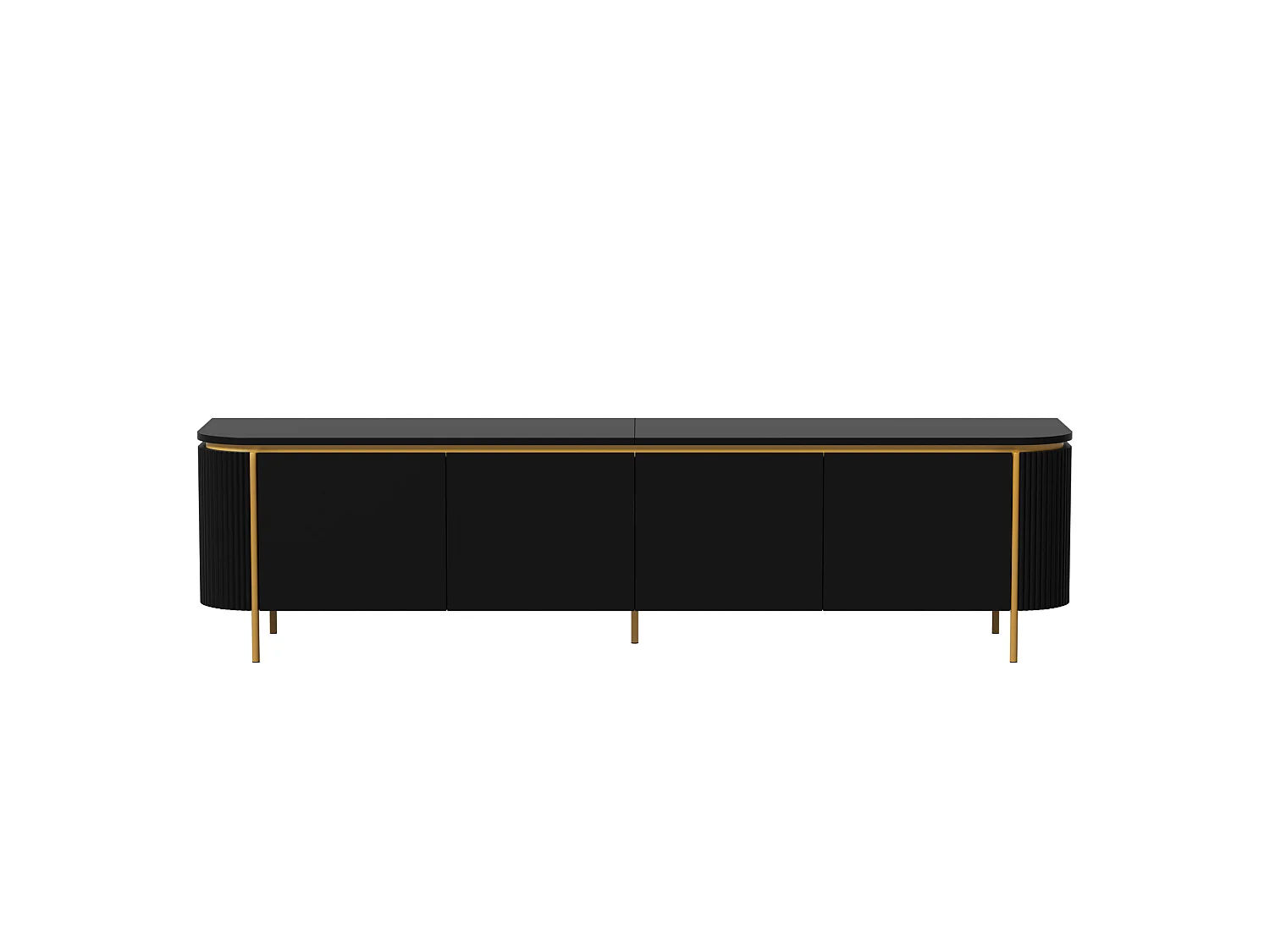 Modernt TV-bänk 180 x 38 x 46 cm - Med 6 dörrar - Ben i järn - Rundade kanter - Kabelhantering - MDF - Svart