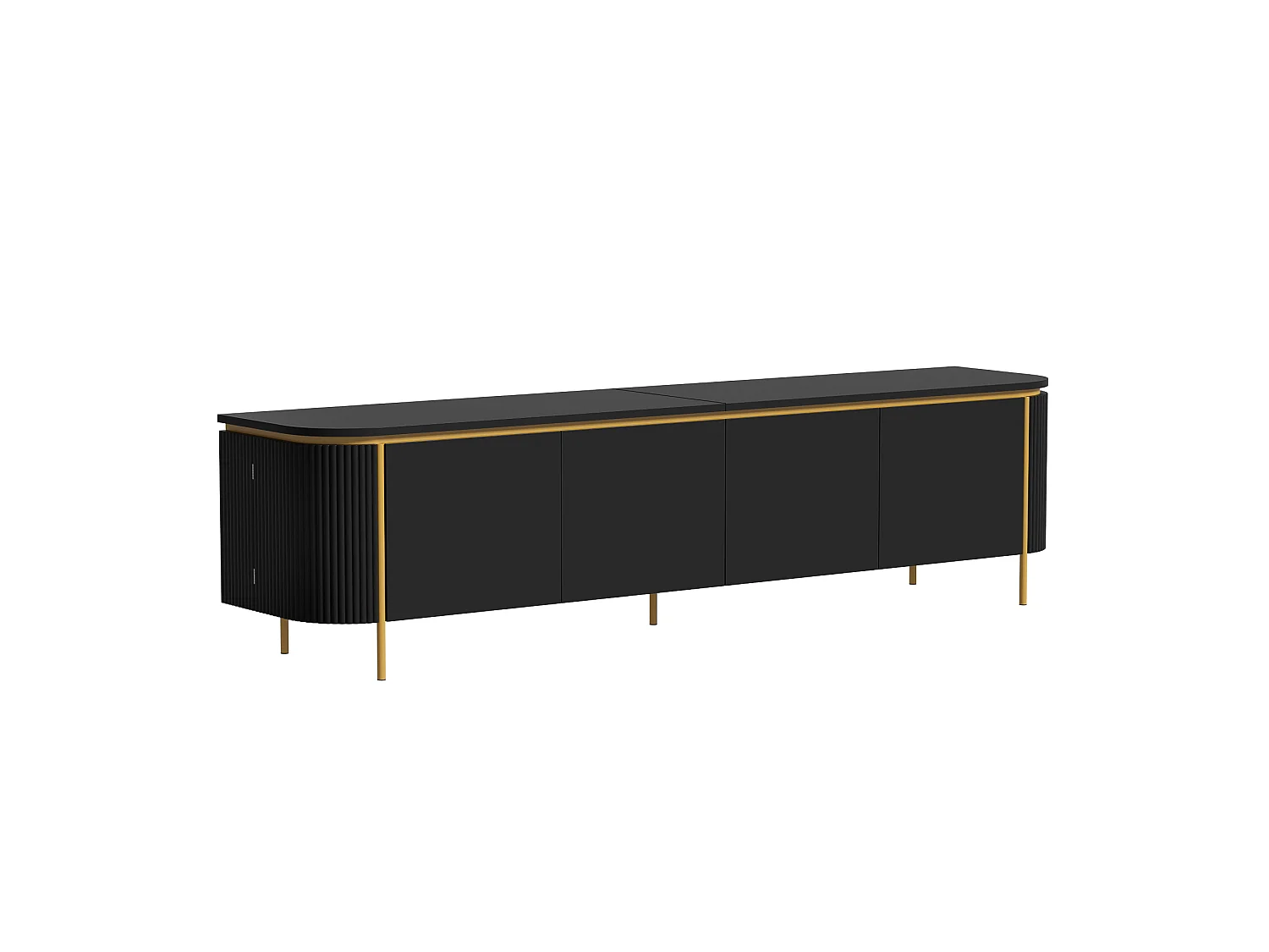 Modernt TV-bänk 180 x 38 x 46 cm - Med 6 dörrar - Ben i järn - Rundade kanter - Kabelhantering - MDF - Svart