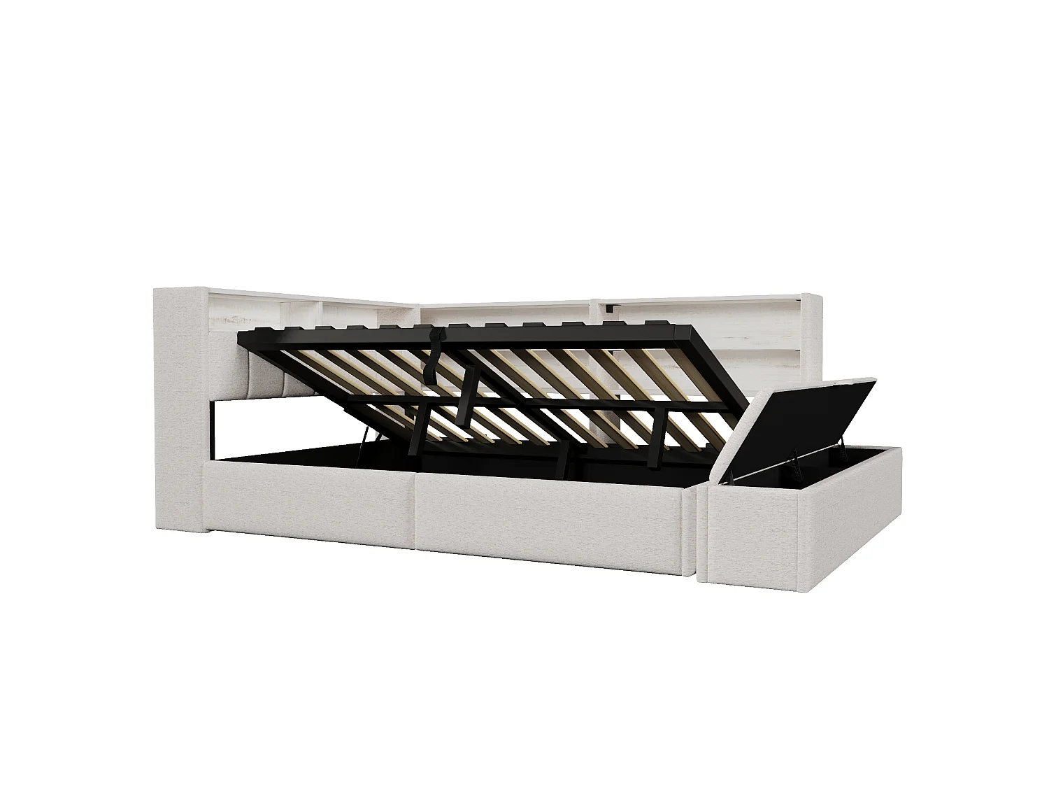 Slaapbank met opbergruimte 140 x 200 cm - met elektrisch stopcontact - met USB-poort - met LED-verlichting - fluweelstof - wit (matras niet inbegrepen)