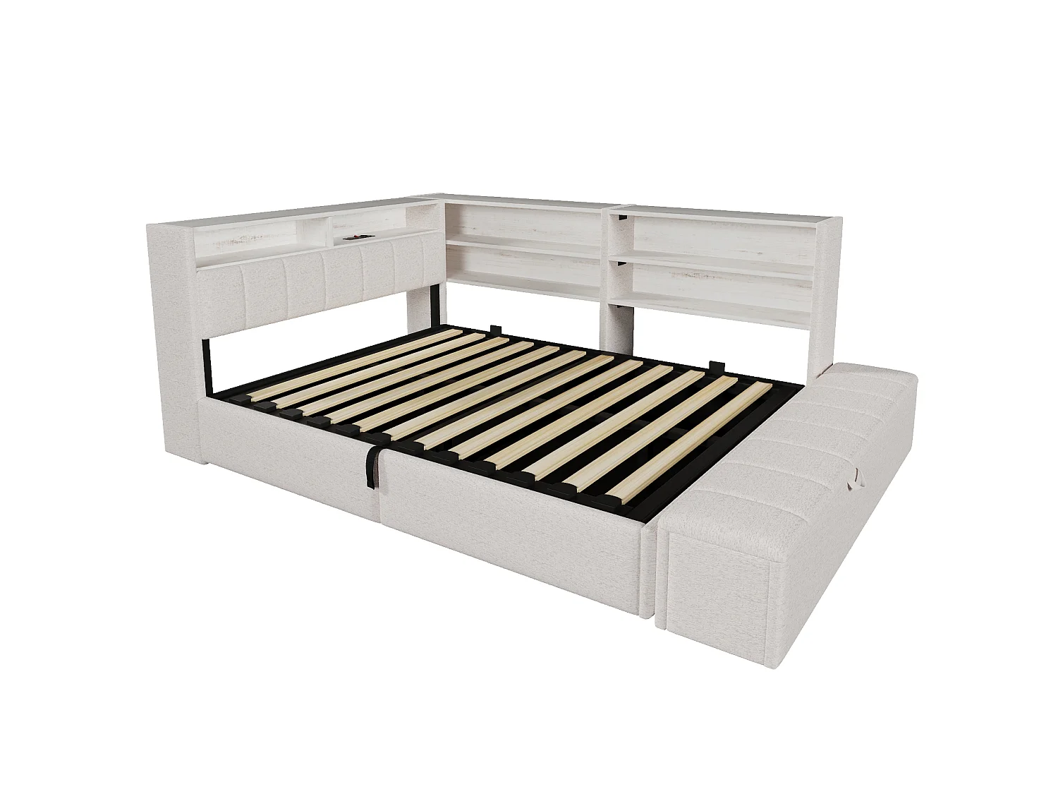 Slaapbank met opbergruimte 140 x 200 cm - met elektrisch stopcontact - met USB-poort - met LED-verlichting - fluweelstof - wit (matras niet inbegrepen)
