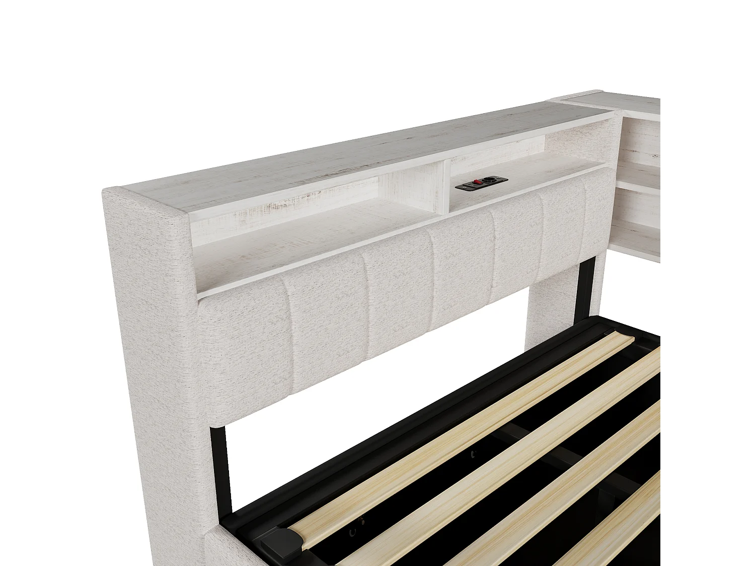 Slaapbank met opbergruimte 140 x 200 cm - met elektrisch stopcontact - met USB-poort - met LED-verlichting - fluweelstof - wit (matras niet inbegrepen)
