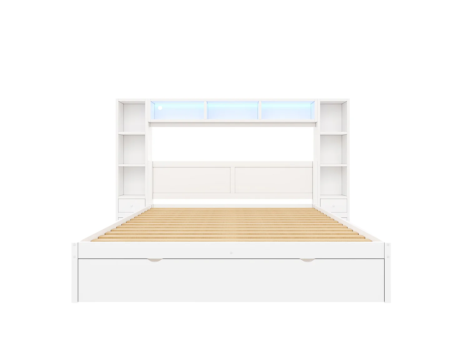 Double bed 140 x 200 cm - with headboard and footboard - With 7 drawers, storage and LED lighting - MDF - White (without mattress)
