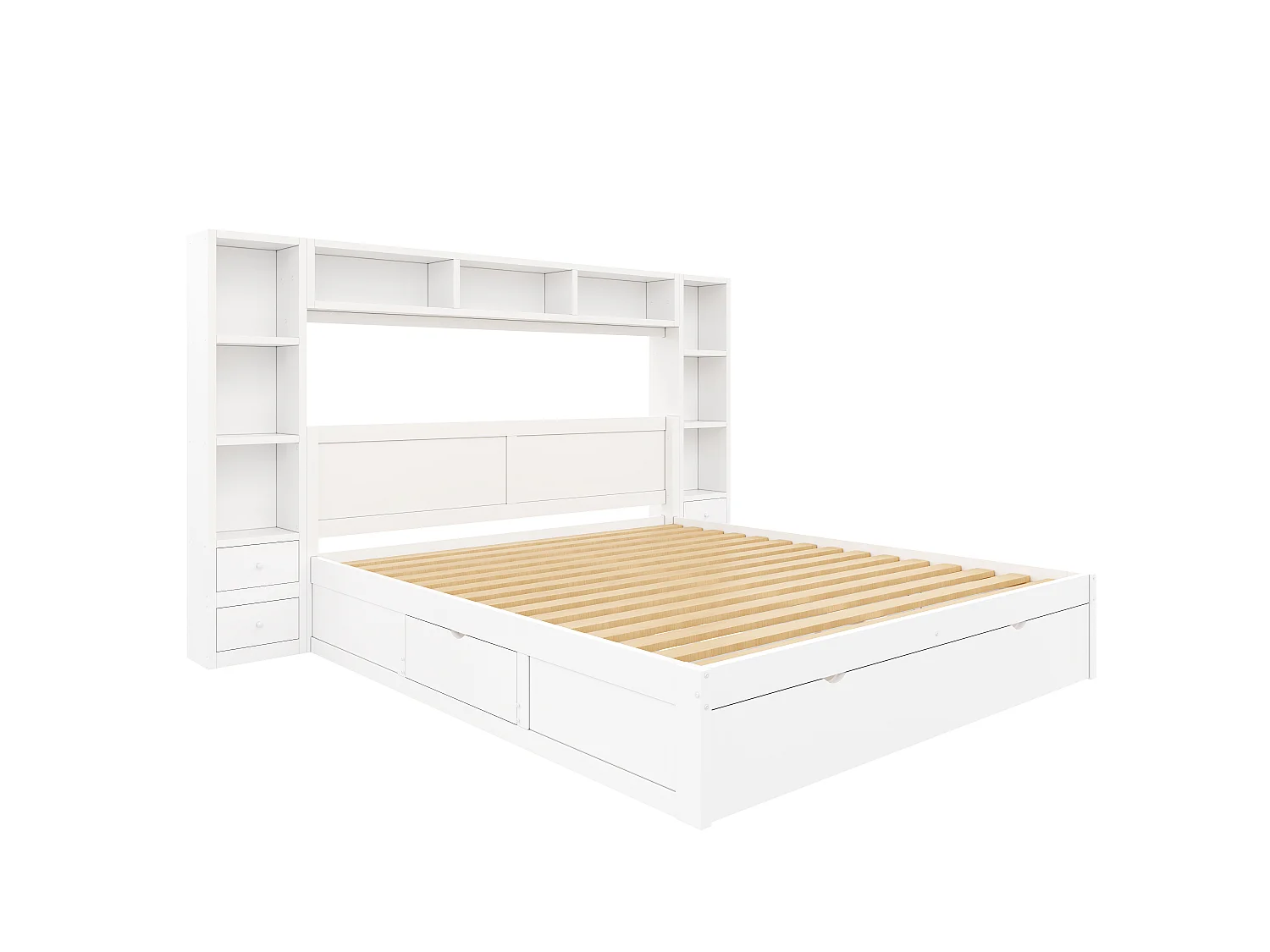 Double bed 140 x 200 cm - with headboard and footboard - With 7 drawers, storage and LED lighting - MDF - White (without mattress)