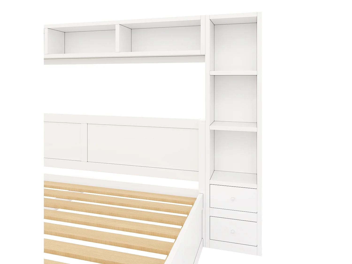 Double bed 140 x 200 cm - with headboard and footboard - With 7 drawers, storage and LED lighting - MDF - White (without mattress)