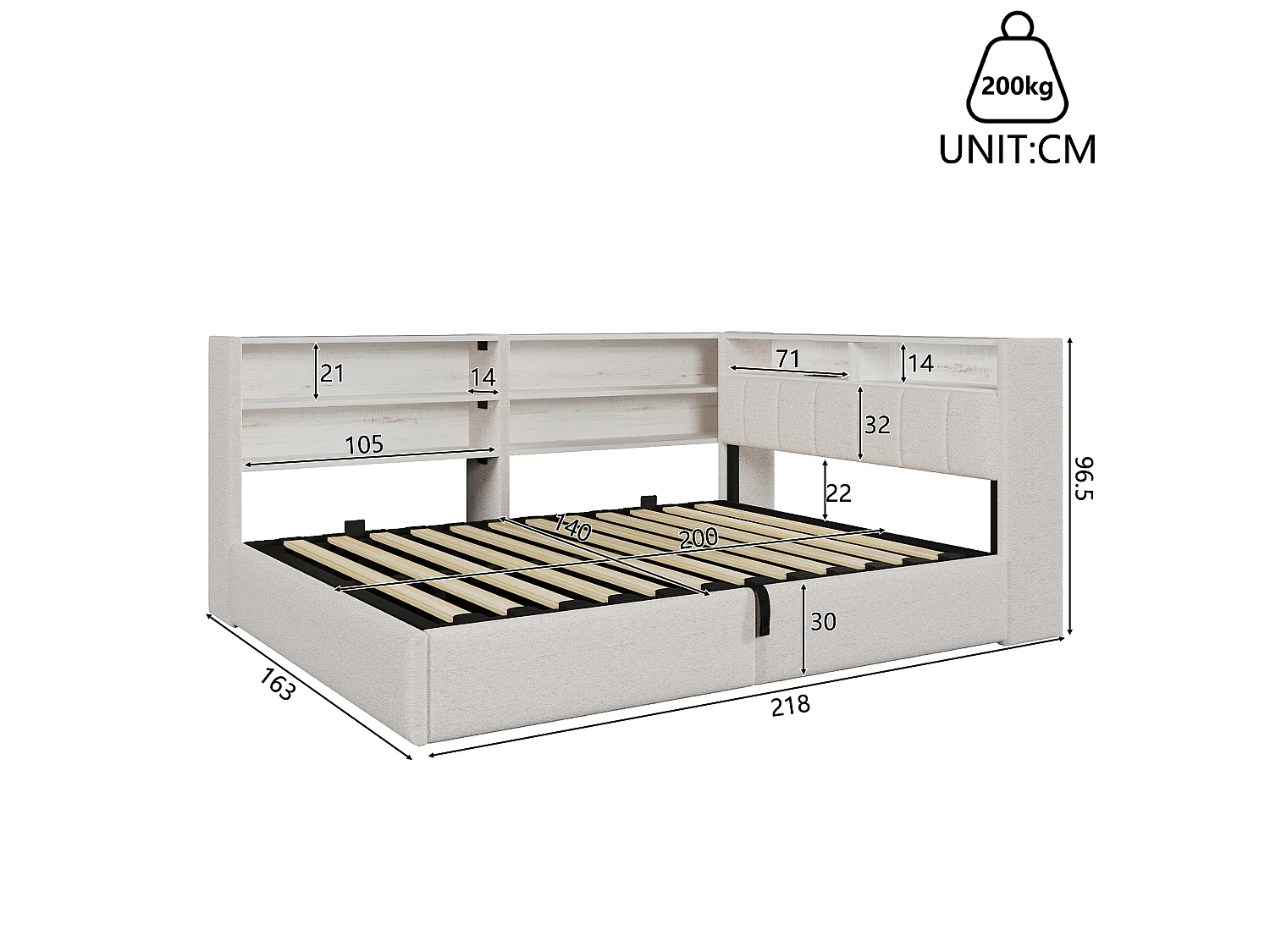 Canapébed met opbergruimte 140 x 200 cm - met elektrisch stopcontact - met USB-poort + LED-lichtstrip - fluweelstof - wit (matras niet inbegrepen)
