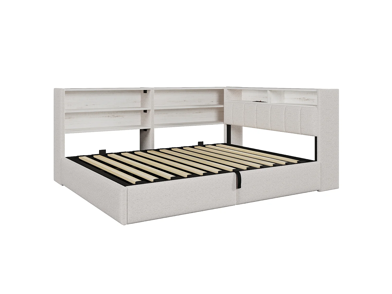 Canapébed met opbergruimte 140 x 200 cm - met elektrisch stopcontact - met USB-poort + LED-lichtstrip - fluweelstof - wit (matras niet inbegrepen)
