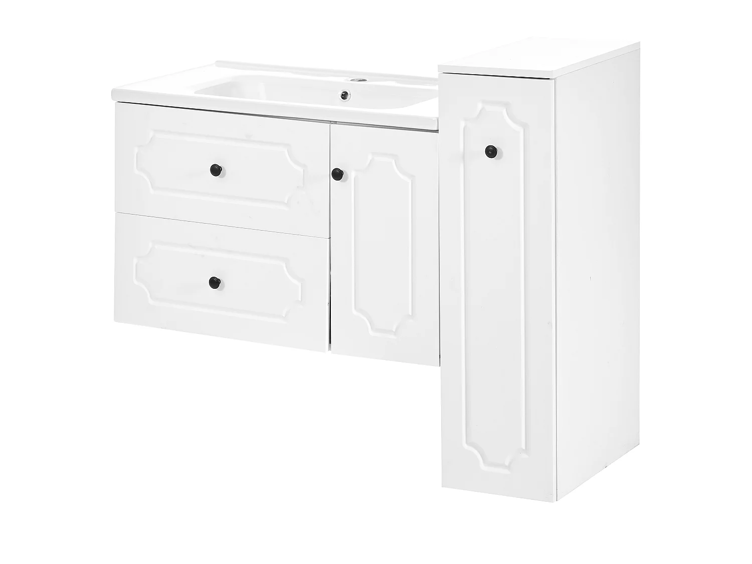 Meble łazienkowe - z ceramiczną umywalką - z 3 szufladami i 1 drzwiami - białe (bateria nie w zestawie)