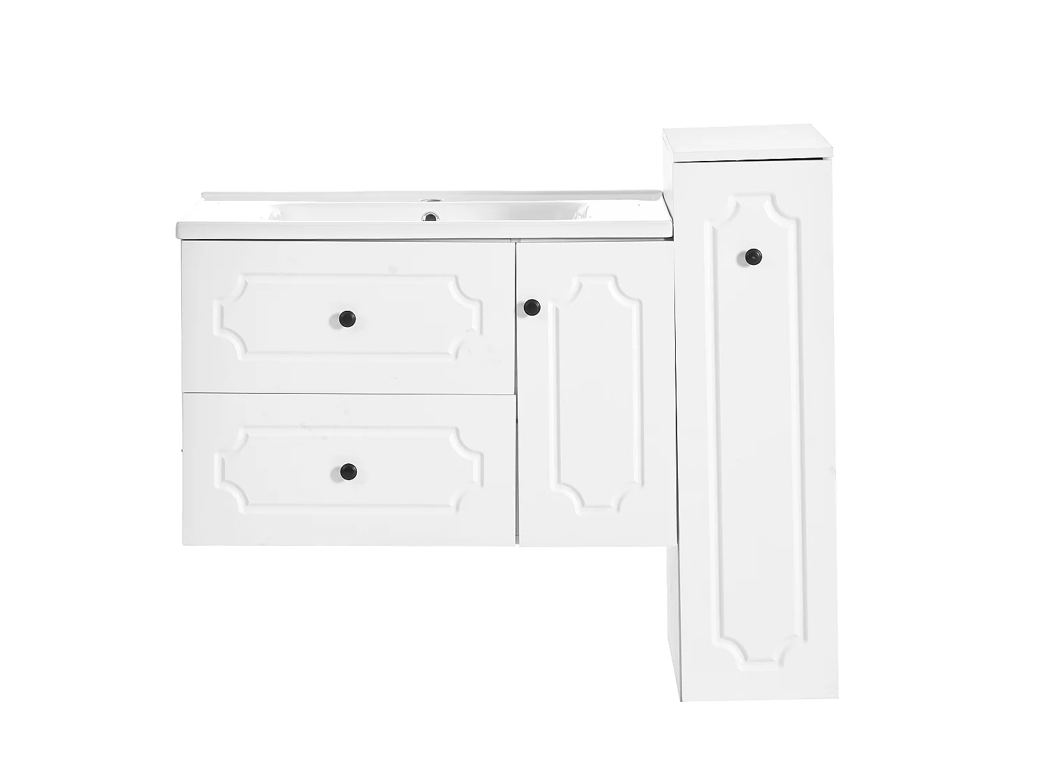 Meble łazienkowe - z ceramiczną umywalką - z 3 szufladami i 1 drzwiami - białe (bateria nie w zestawie)