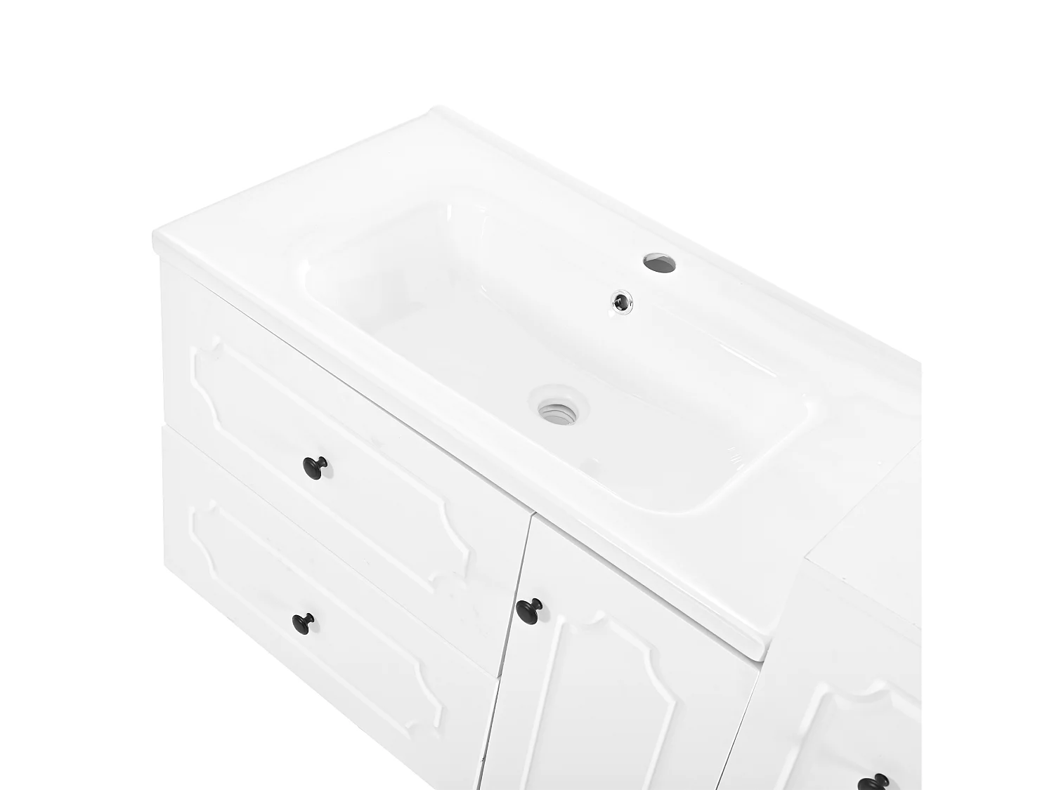 Meble łazienkowe - z ceramiczną umywalką - z 3 szufladami i 1 drzwiami - białe (bateria nie w zestawie)