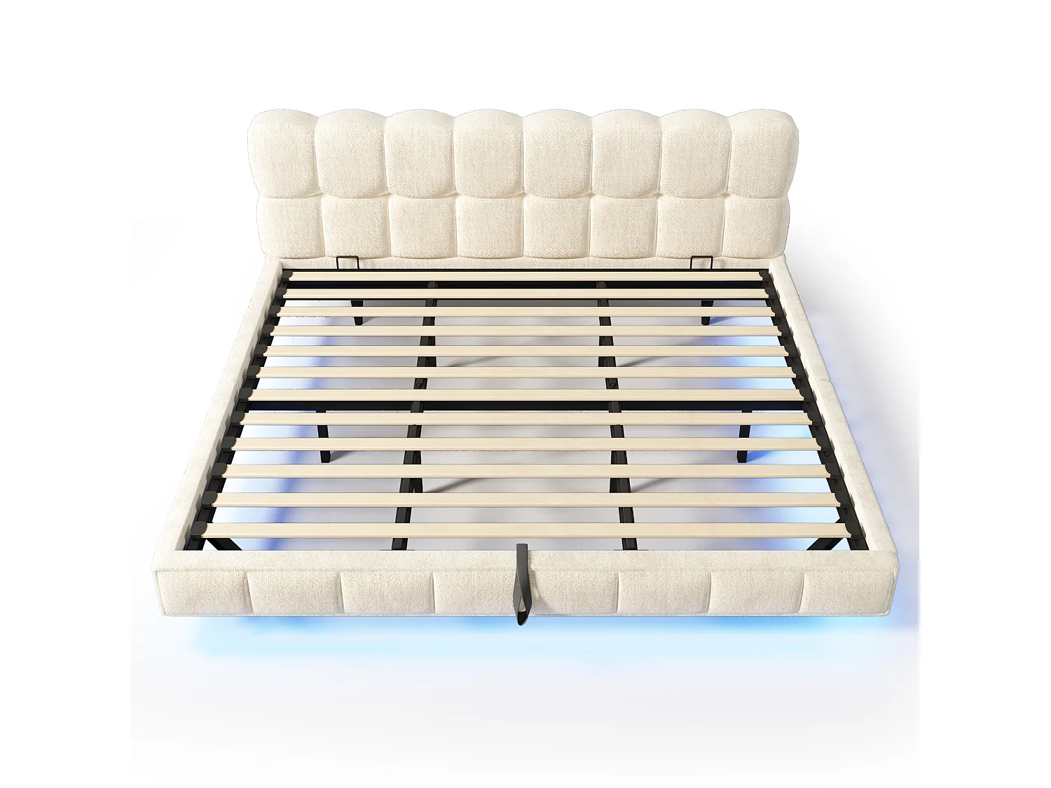Lit coffre rembourré 180x200cm - avec lumière LED et port USB - design flottant - tissu chenille - Beige (sans matelas)