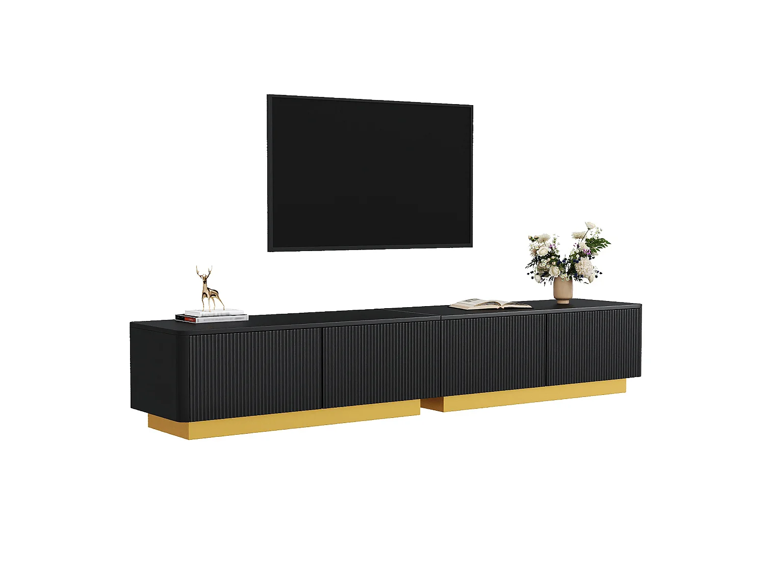 Moderne TV-møbel 200 x 40 x 35 cm - Med 2 døre og 2 skuffer - Indbygget struktur - Kabelstyring - MDF - Sort
