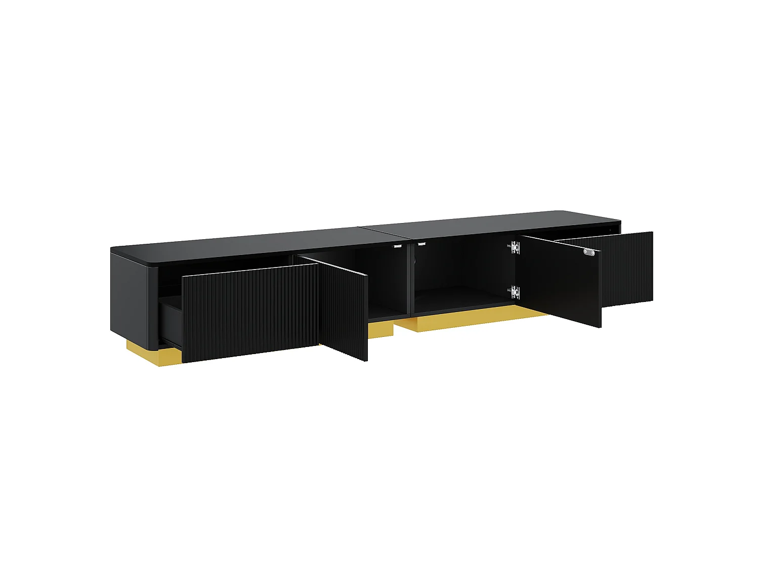 Moderne TV-møbel 200 x 40 x 35 cm - Med 2 døre og 2 skuffer - Indbygget struktur - Kabelstyring - MDF - Sort