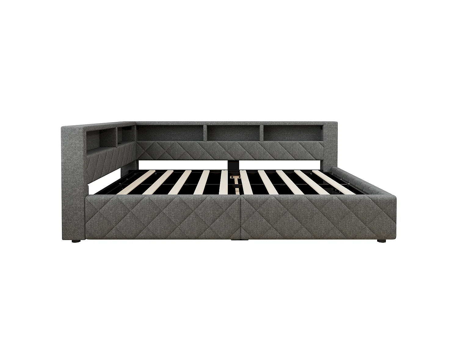 Canapé-lit coffre 140 x 200 cm - avec lumière LED - avec port USB - tissu de lin - gris (matelas non inclus)