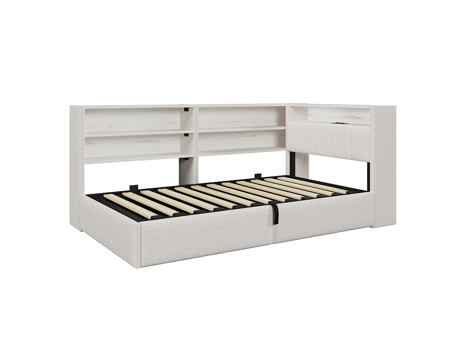 Sofá cama con baúl 90 x 200 cm - con enchufe eléctrico - con puerto USB + tira de luz LED - tejido de terciopelo - blanco (colchón no incluido)