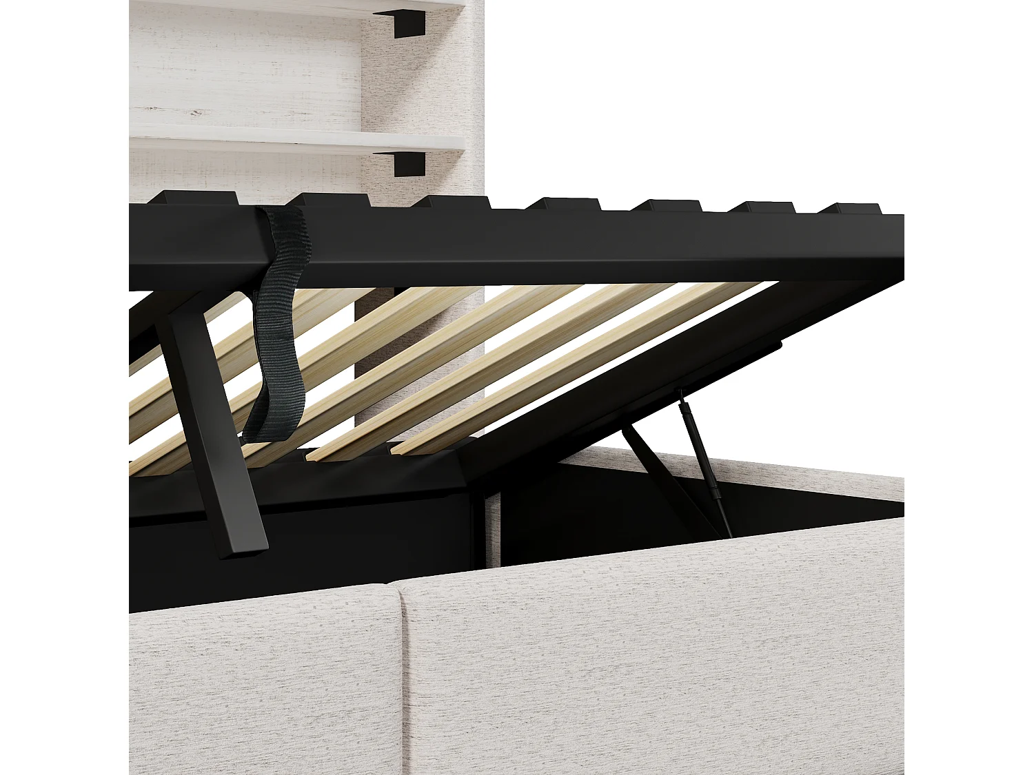 Sofá cama con baúl 90 x 200 cm - con enchufe eléctrico - con puerto USB + tira de luz LED - tejido de terciopelo - blanco (colchón no incluido)