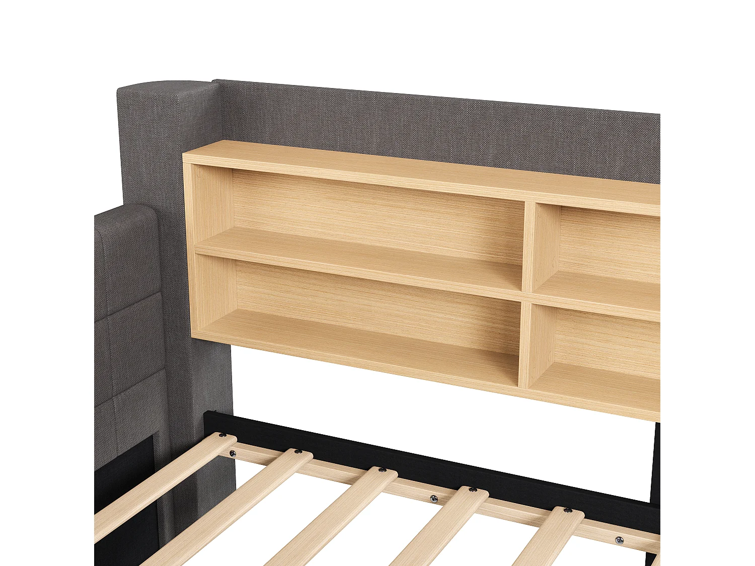 Canapé-lit 90 x 200 cm - avec lit gigogne - avec éclairage LED - avec 2 tiroirs - tissu velours - gris (matelas non inclus)