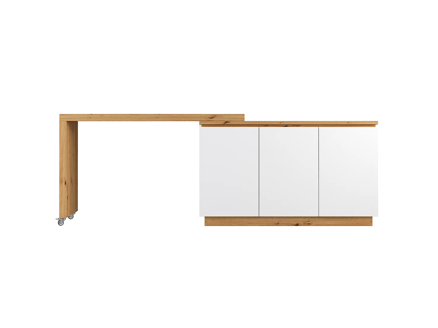 Bureau pivotant à roulettes - Plateau pivotant - Buffet verrouillable et pliable - Avec 3 portes - MDF - Blanc
