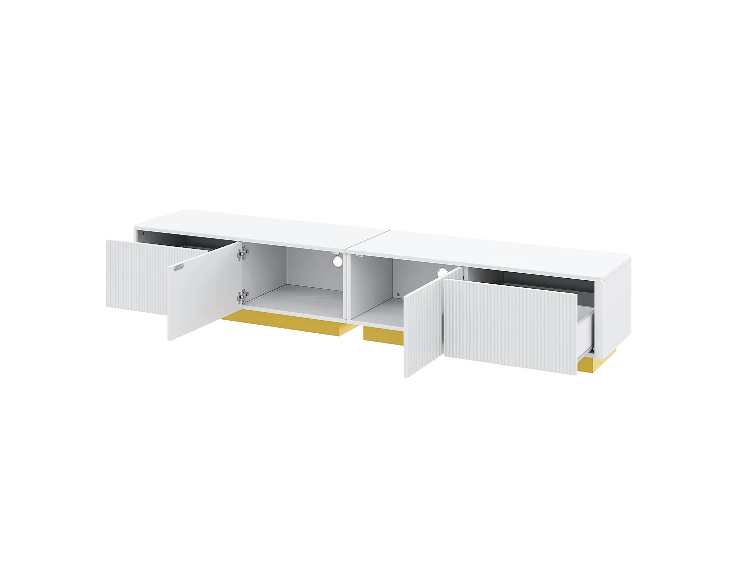 Moderne TV-møbel 200 x 40 x 35 cm - Med 2 døre og 2 skuffer - Indbygget struktur - Kabelstyring - MDF - Hvid