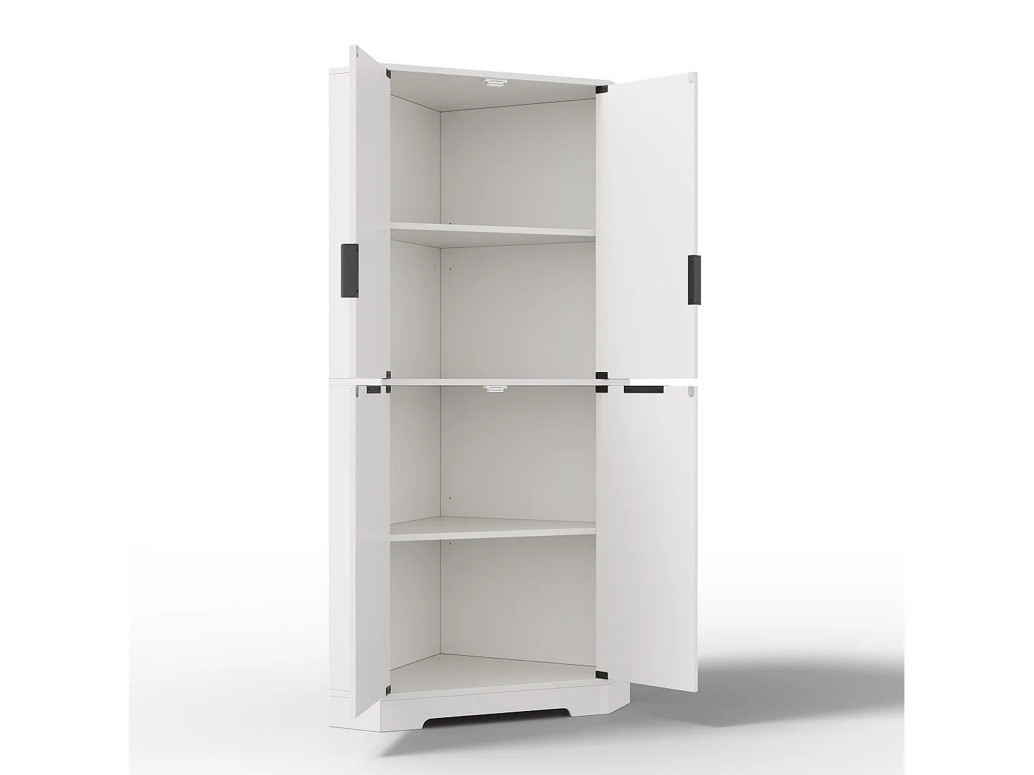 Meuble d'Angle Haut de Rangement 60x60x172cm - Buffet d'Angle avec 4 Portes Canelées & Étagères Réglables, Style Moderne - Blanc