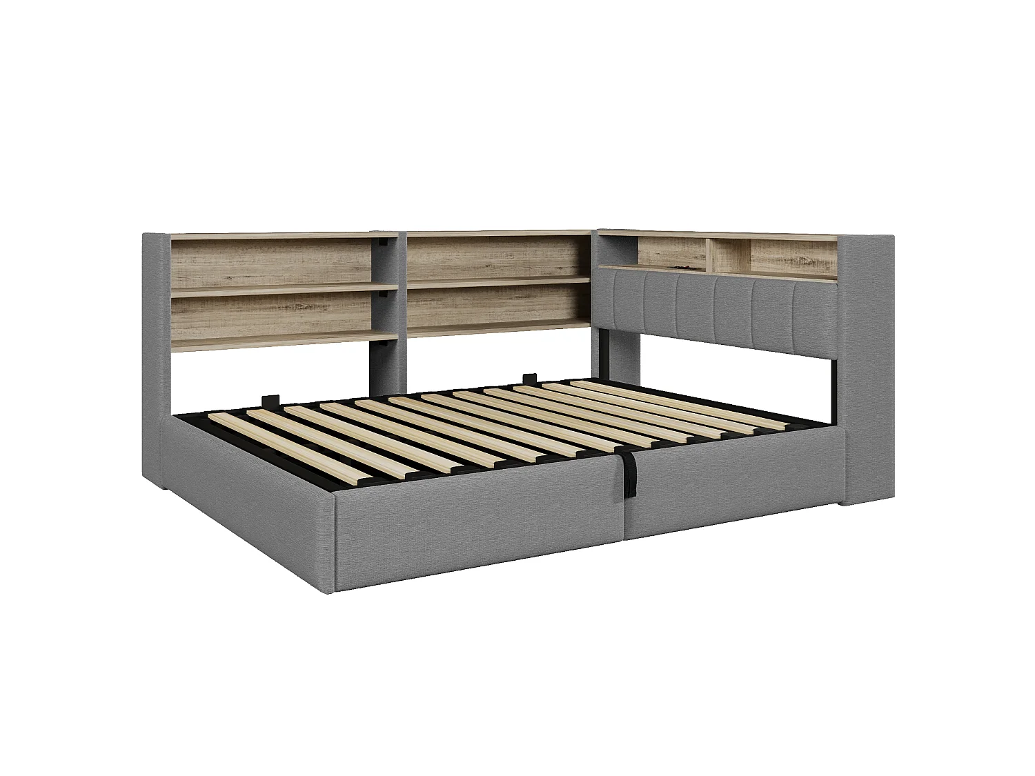 Bankbed met opbergruimte 140 x 200 cm - met elektrisch stopcontact - met USB-poort + LED-lichtstrip - fluwelen stof - grijs (matras niet inbegrepen)