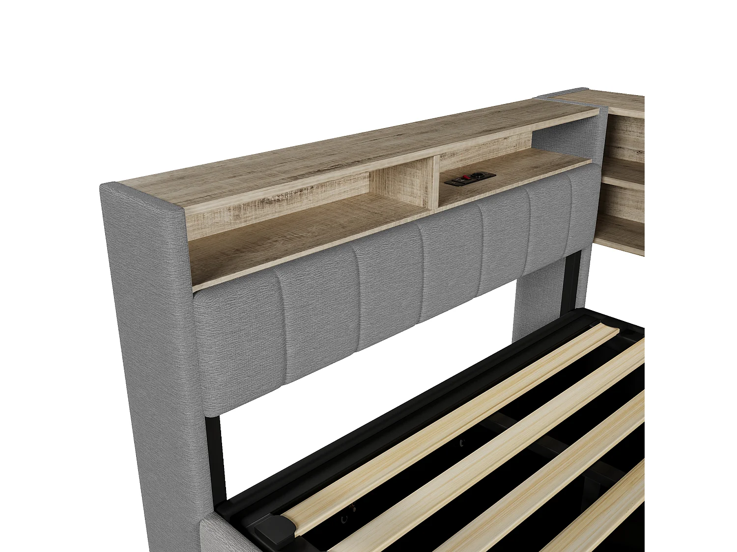 Bankbed met opbergruimte 140 x 200 cm - met elektrisch stopcontact - met USB-poort + LED-lichtstrip - fluwelen stof - grijs (matras niet inbegrepen)