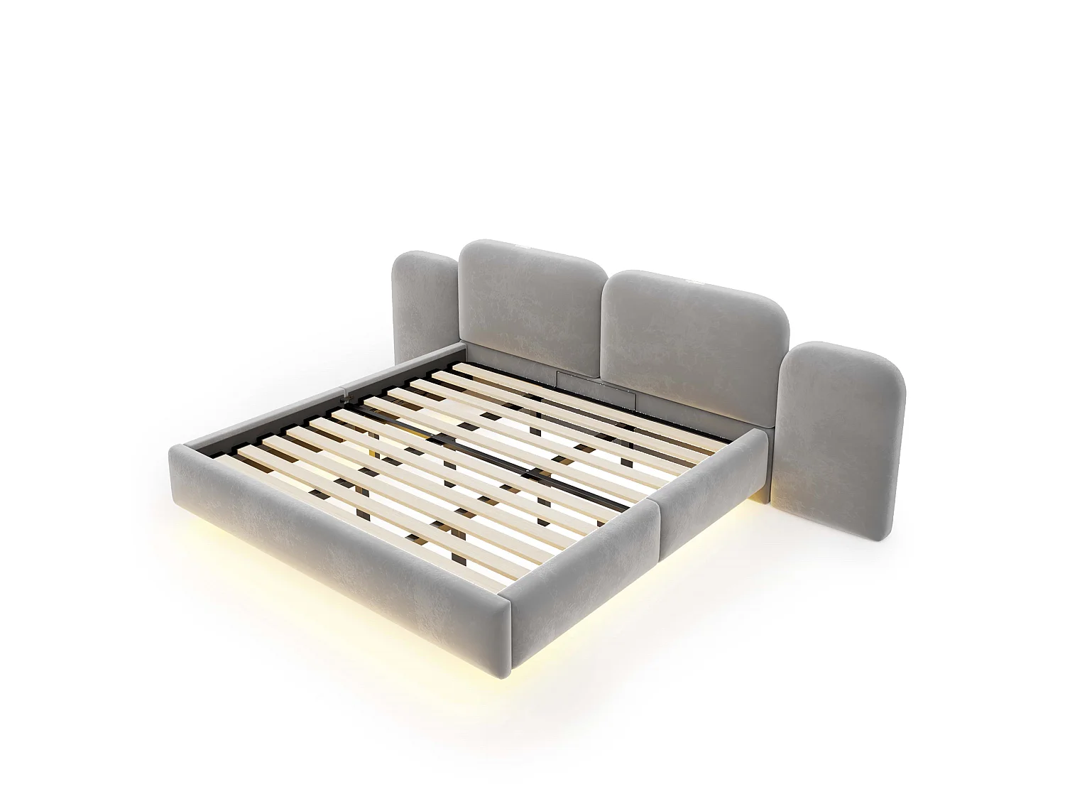 Bed met gestoffeerde opbergruimte 180x200cm - met LED-verlichting - met oplaadpoort - Fluweelstof - Grijs (Matras niet inbegrepen)